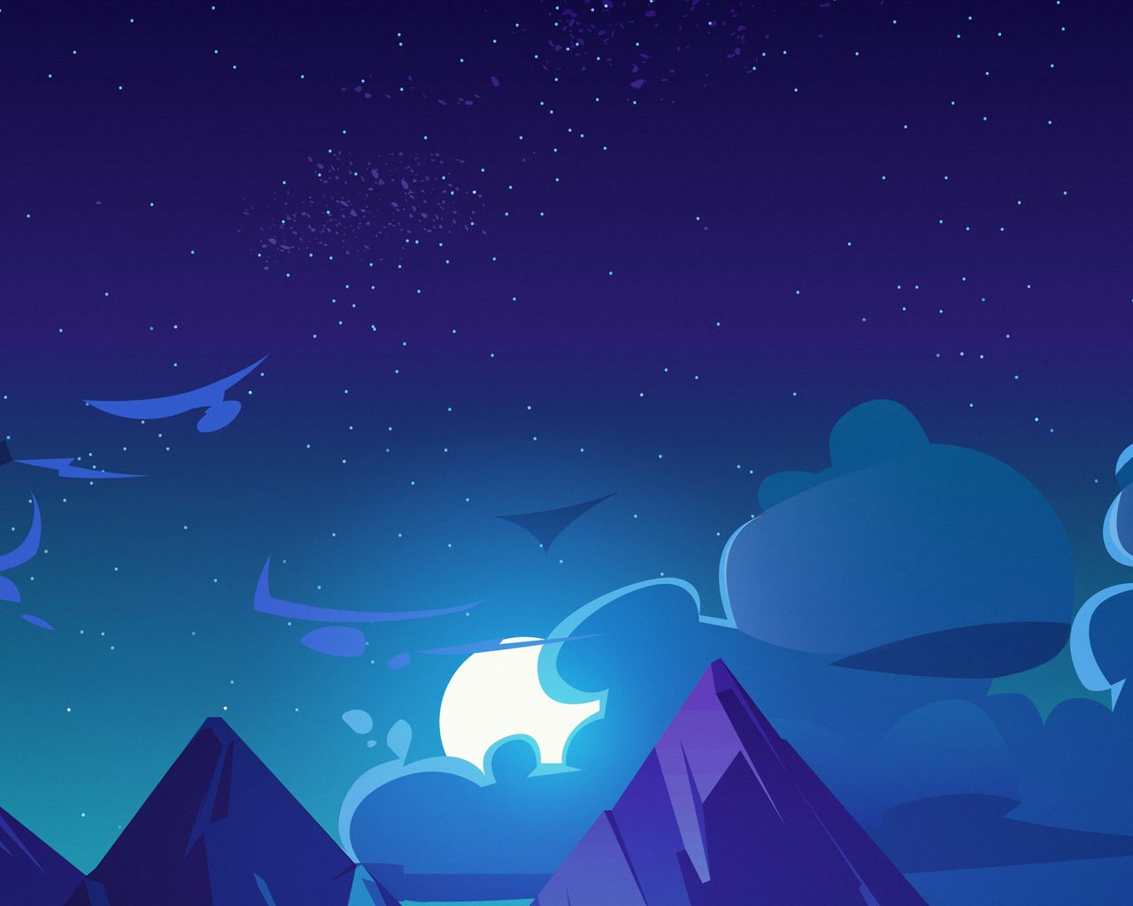 Download Mountains, Night, Vector, Lake, Art, Digital art Wallpaper in 1280x1024 Resolution