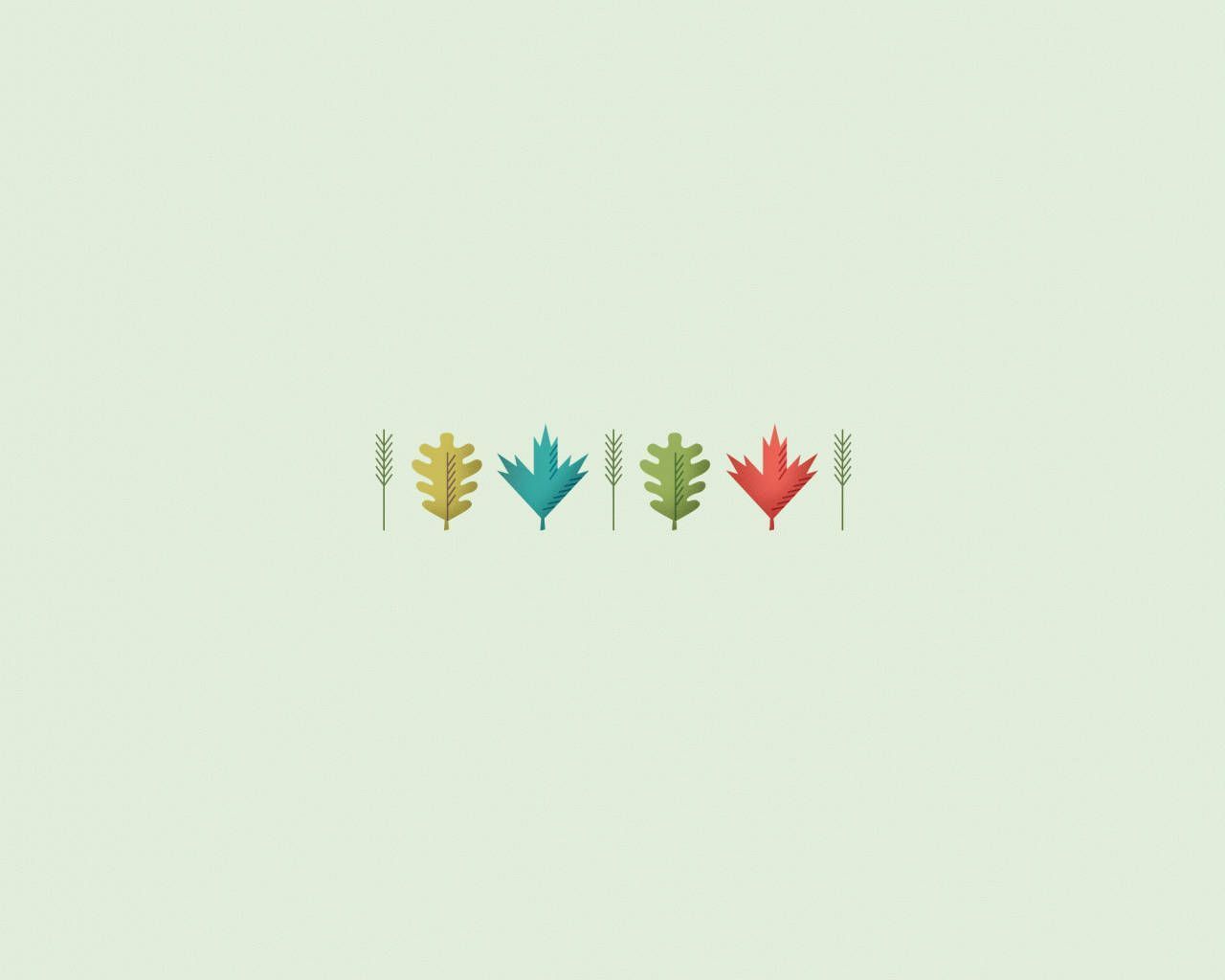 A row of six colorful leaves of varying sizes and colors. - 1280x1024