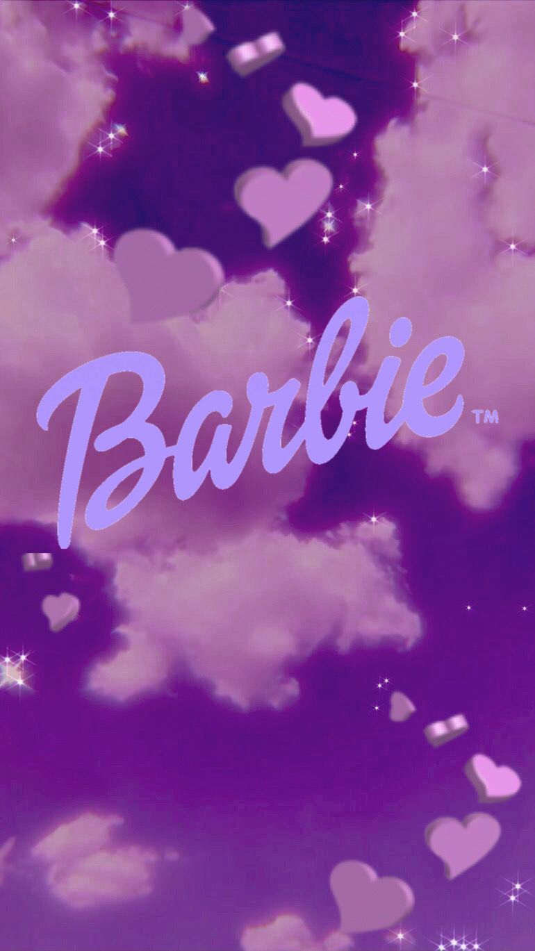 Barbie wallpaper, aesthetic, purple, hearts, clouds, sparkles - Barbie