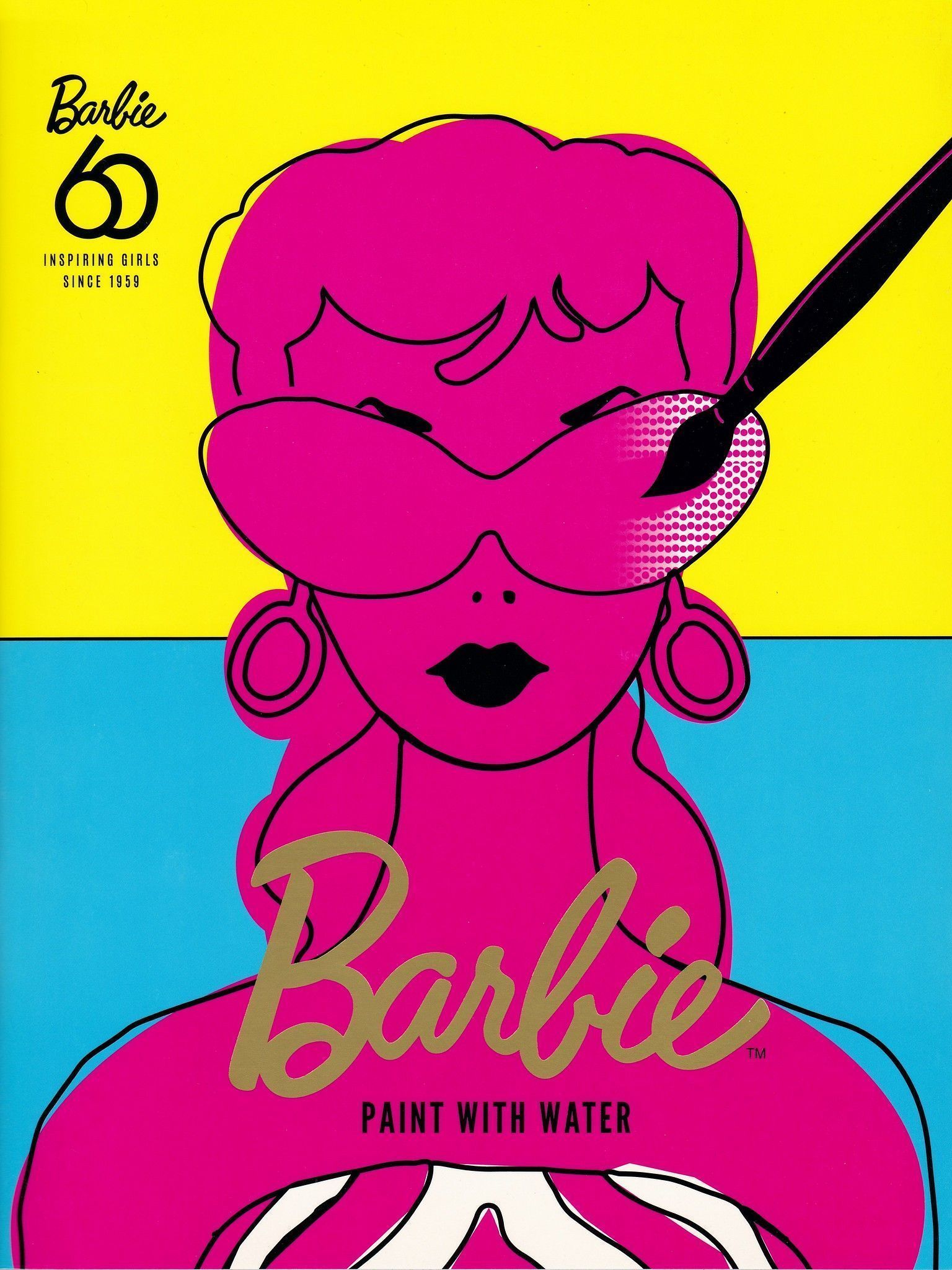 Barbie Paint with Water book cover with a pink haired Barbie painting her eye with a paint brush. - Barbie