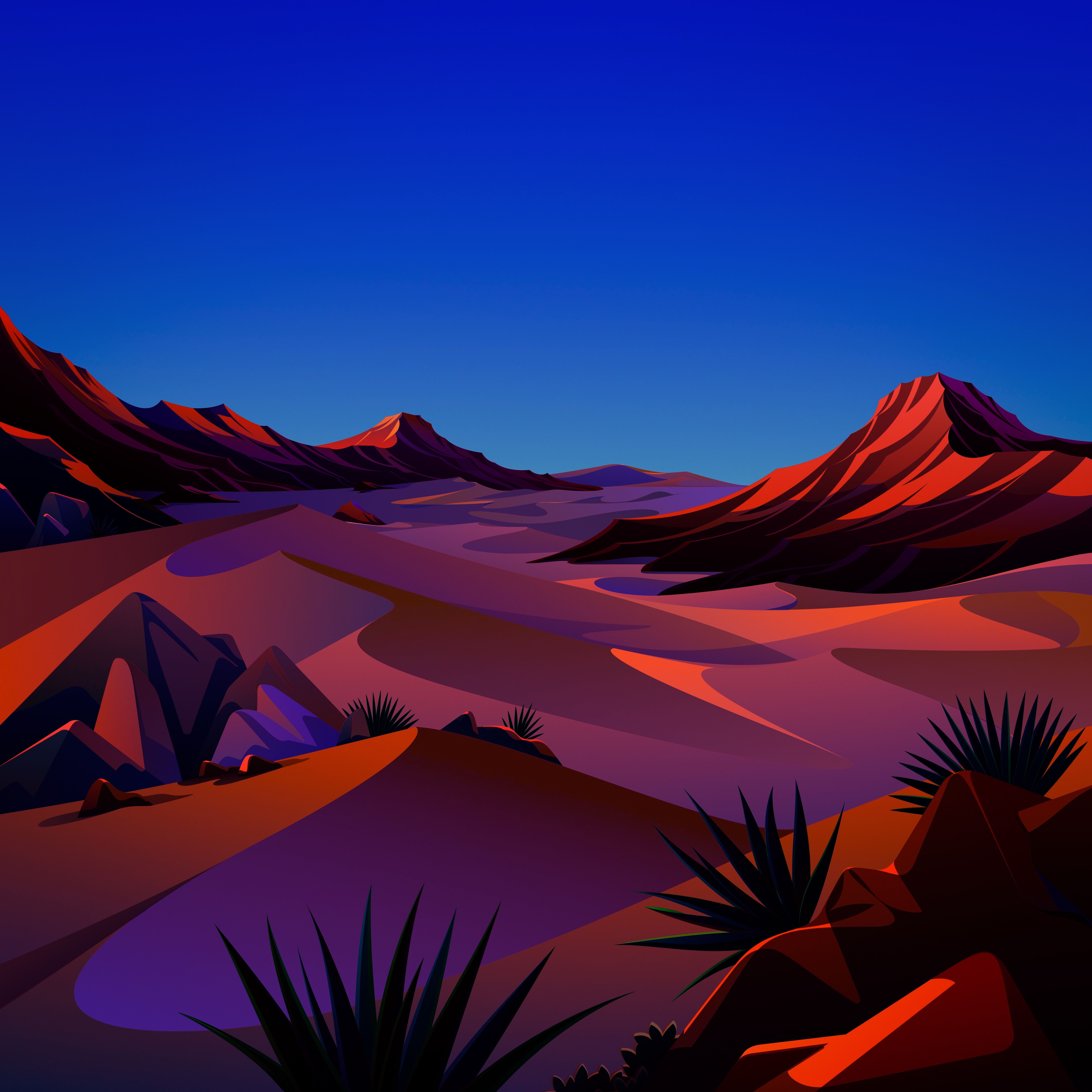 A desert landscape with sand dunes and mountains in the background - Vector