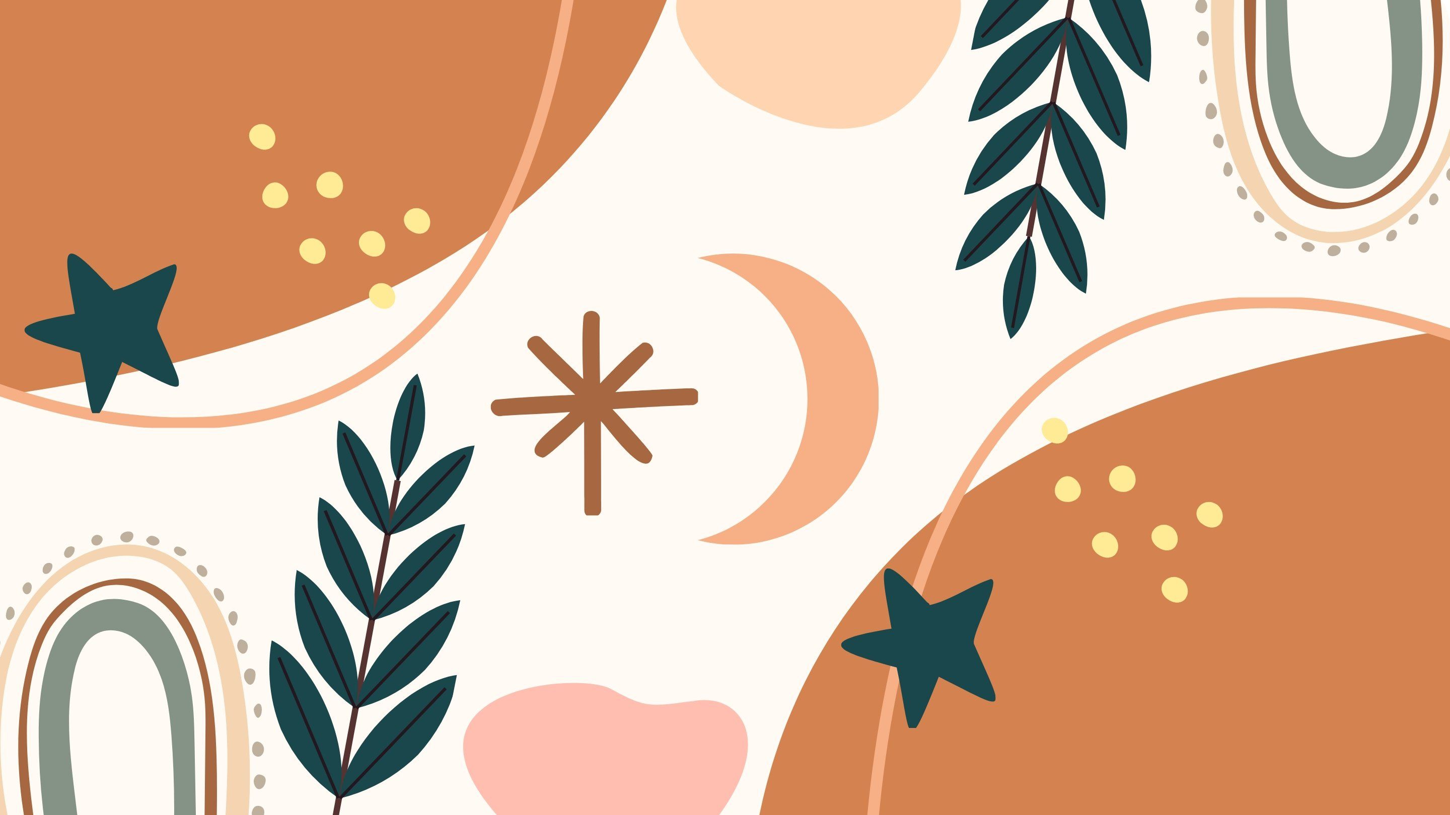 An abstract image with plants, stars, and moon. - Vector