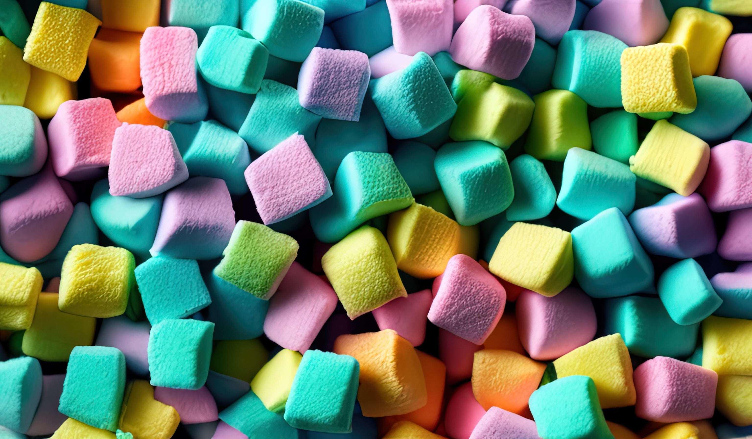 Professional Food Photography Closeup Of A Marshmallows. Chewy Candy Close Up On A Turquoise Background