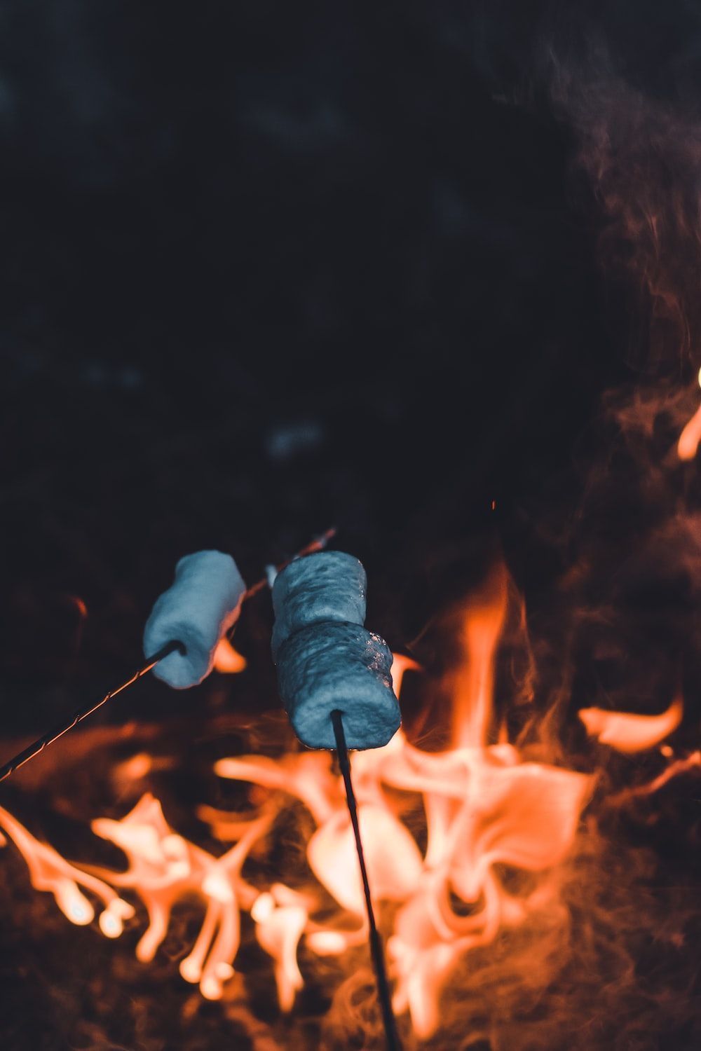 Marshmallows being roasted over a campfire - Marshmallows