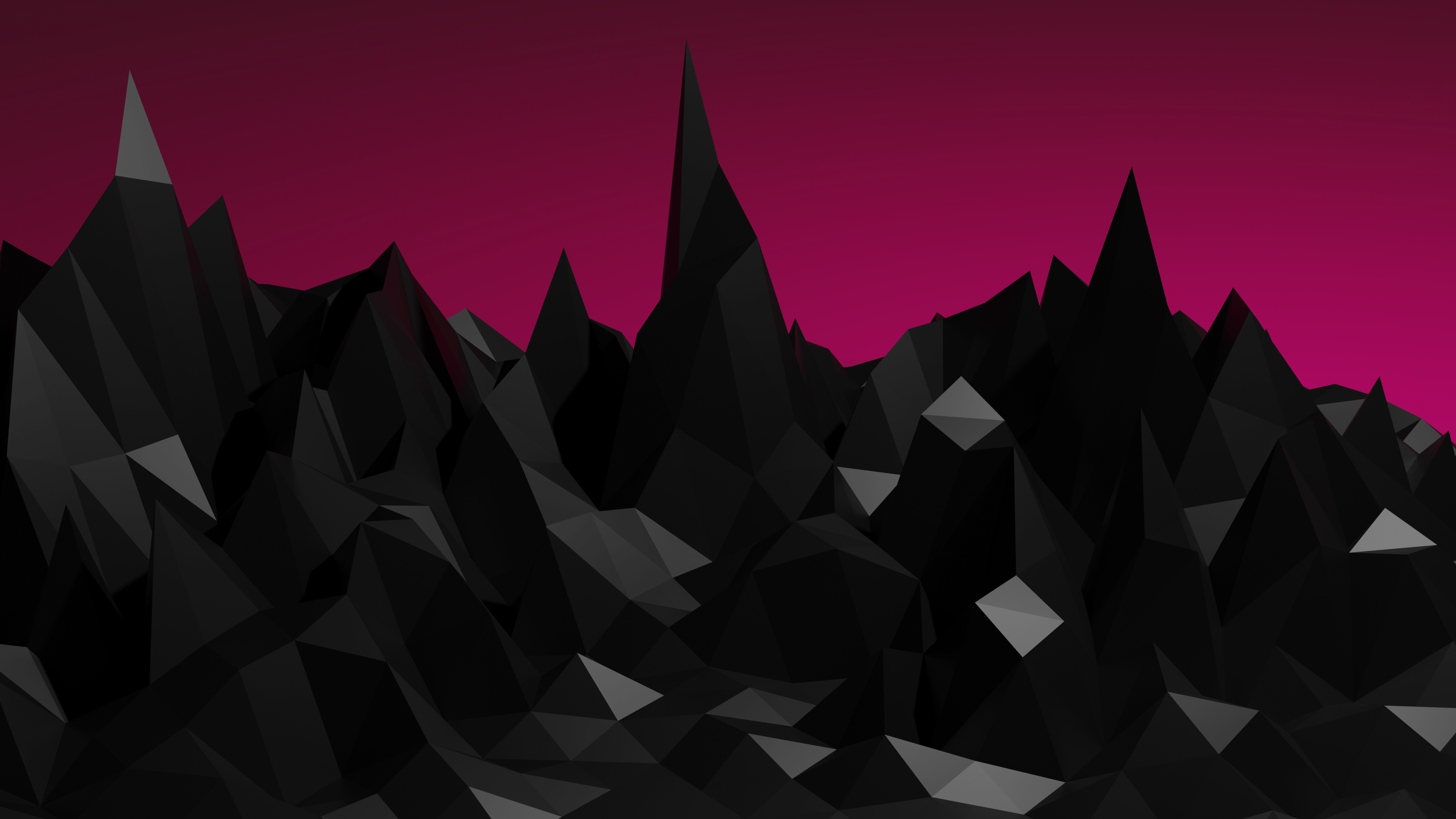 A dark mountain range with a pink sky - Low poly