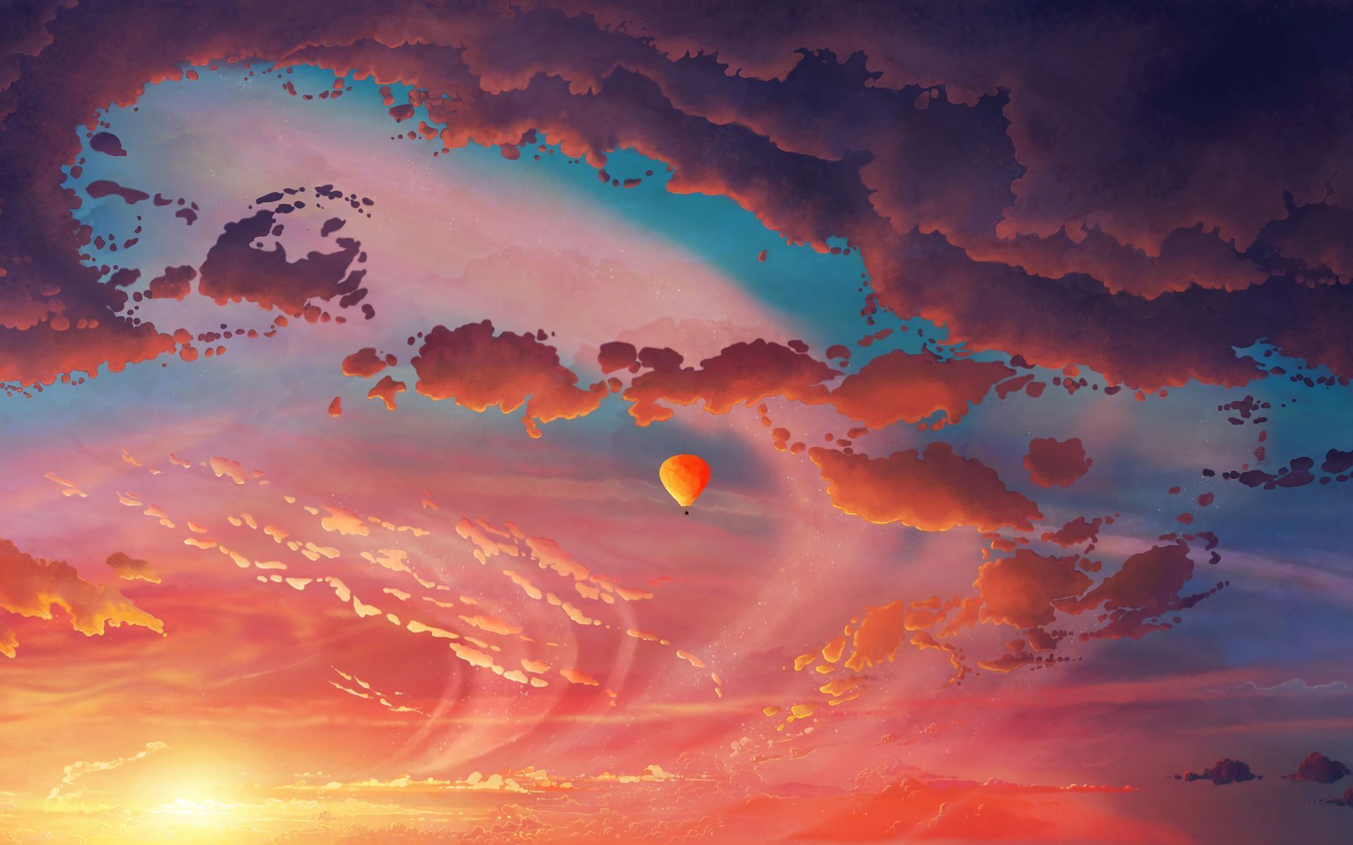 Artwork Balloon Hot Air Balloons Clouds Sunset Wallpaper: 1920x1200