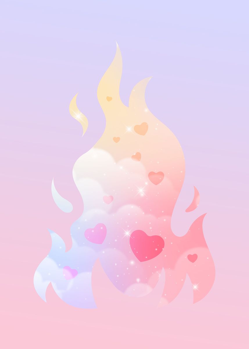 A pink and blue gradient image of a fire with hearts - Angelcore
