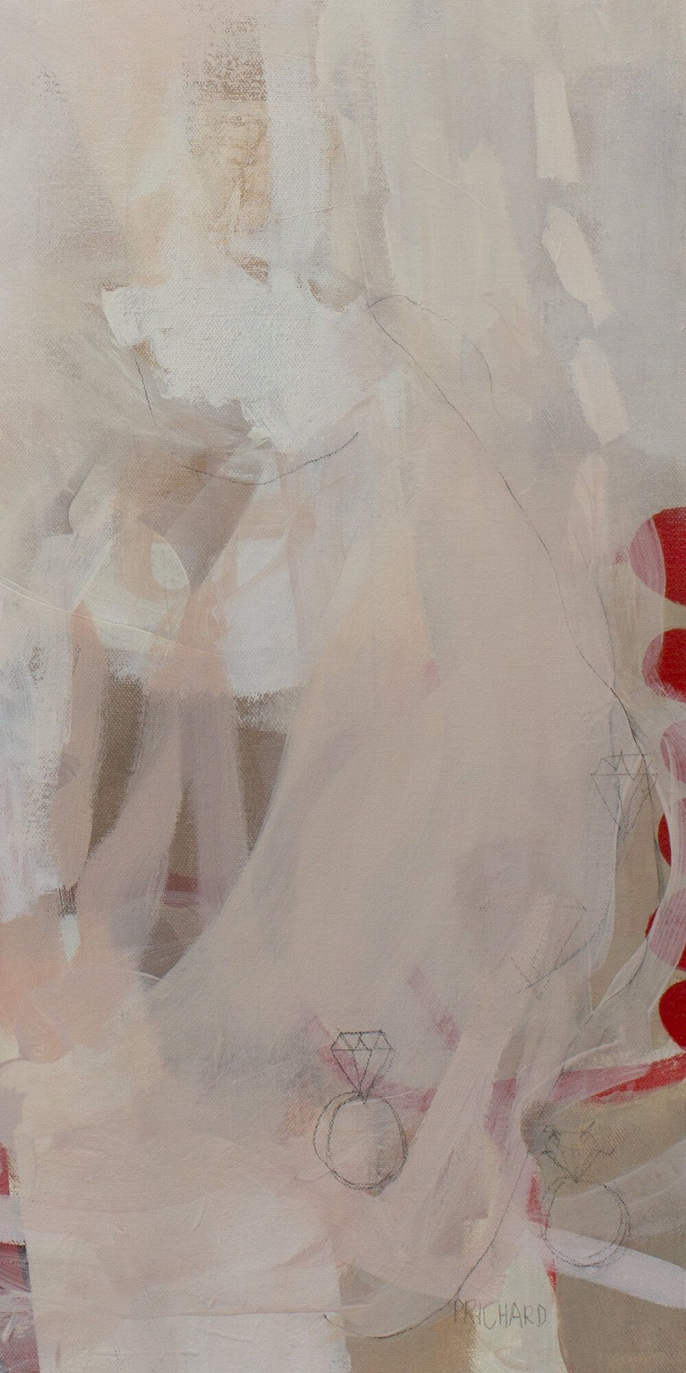 An abstract painting with white, red, and pale pink hues. - Angelcore
