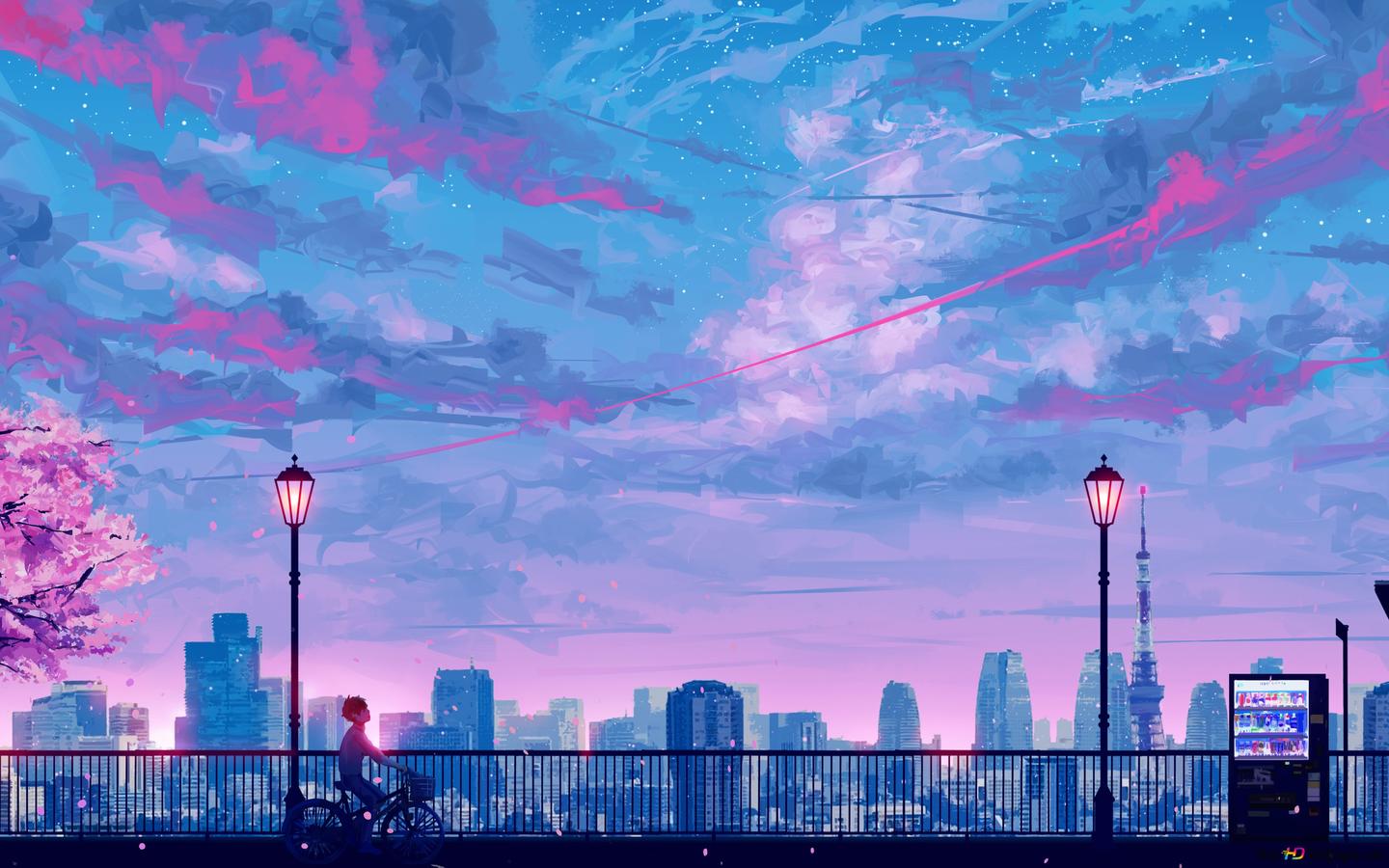 Anime city night 4K wallpaper download