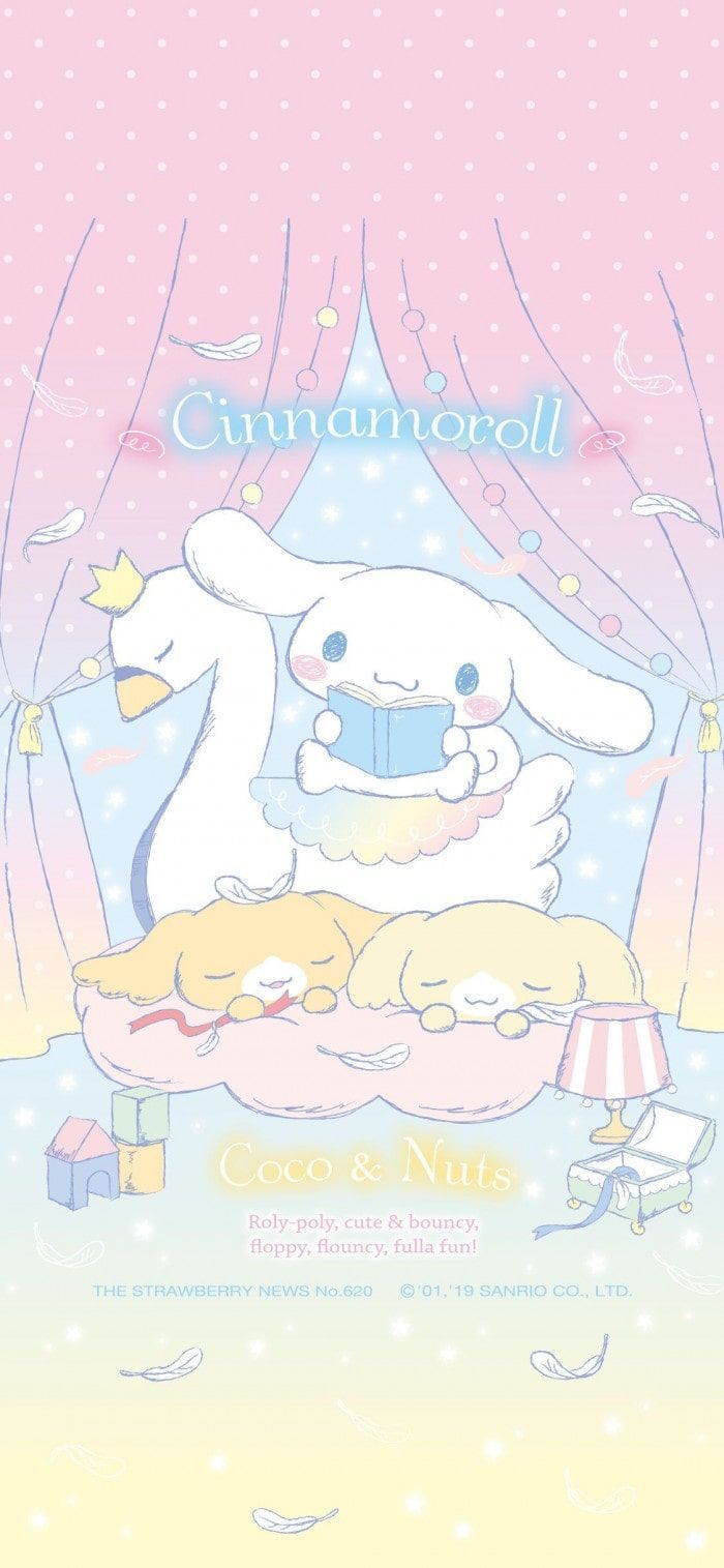 Cinnamoroll reading a book with his dog friend - Cinnamoroll