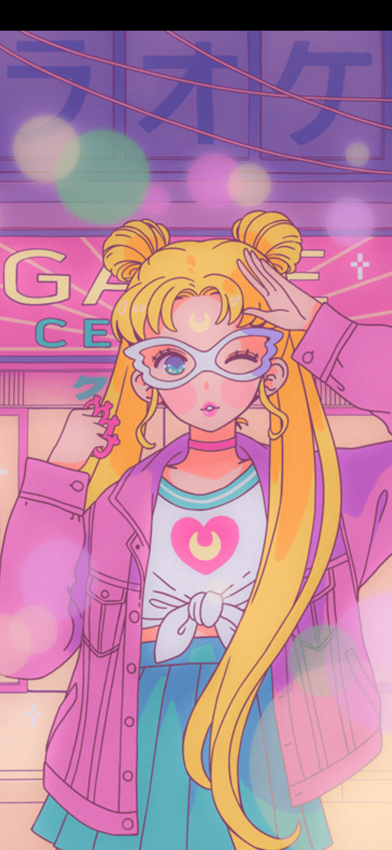 Sailor moon in a pink city with a heart - Arcade, Sailor Moon
