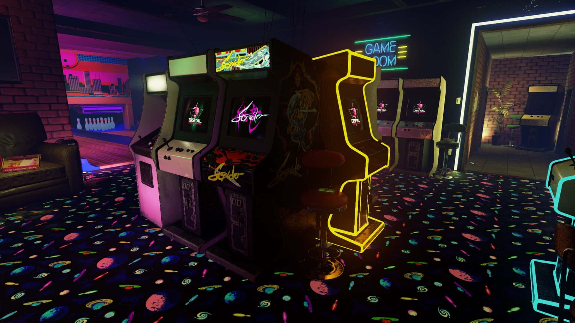 Download Embracing the Neon Aesthetic of an Arcade Wallpaper