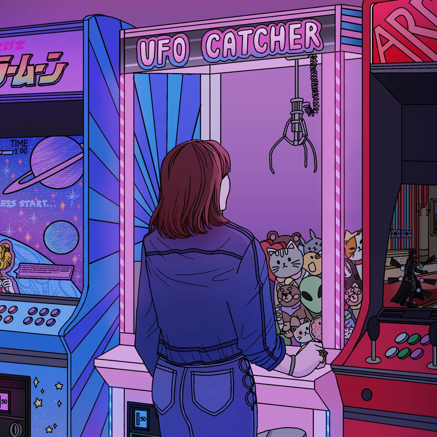 A woman standing in front of an arcade game - Arcade