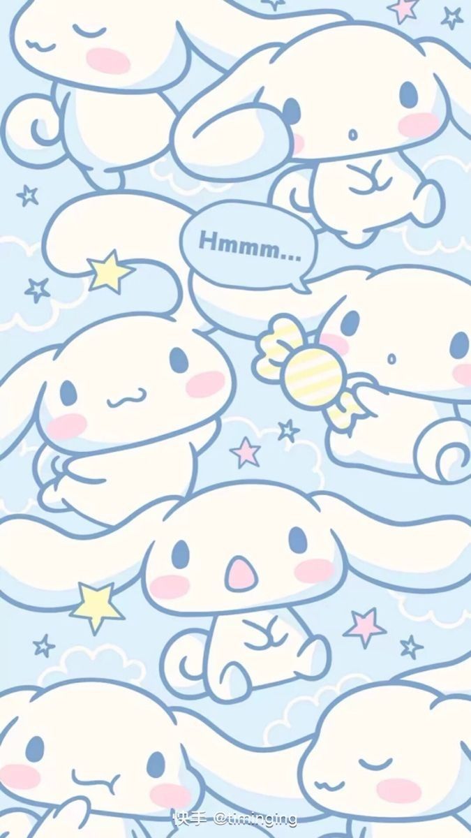 A blue and white image of Sanrio characters, Cinnamoroll, with a light blue background and pink stars. - Cinnamoroll