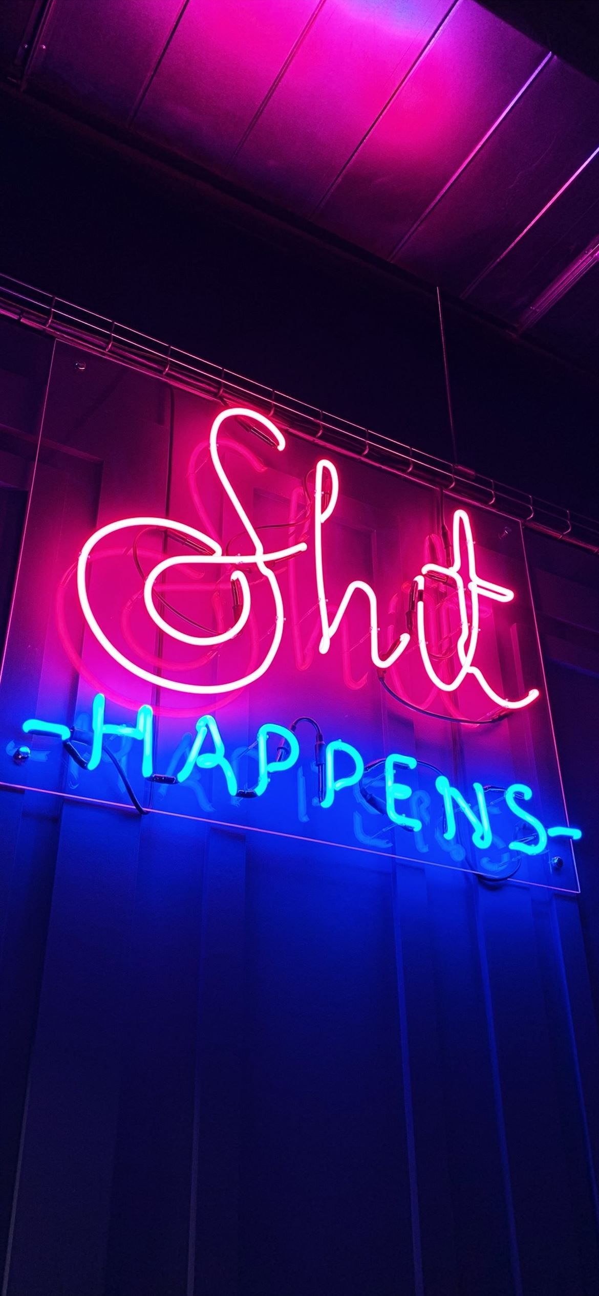 Shit Happens NEON sign iPhone Wallpaper Free Download