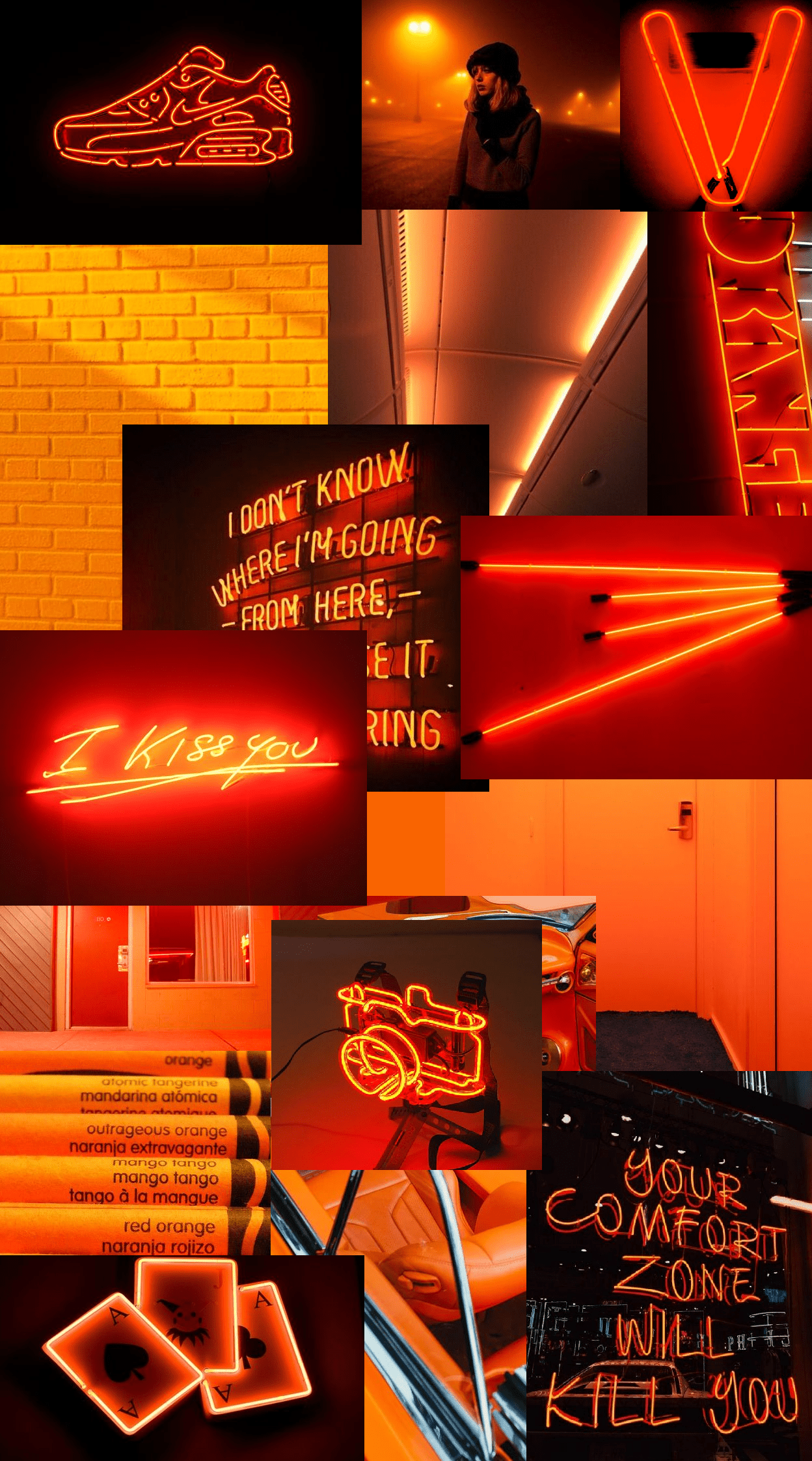 A collage of neon signs and messages - Neon orange, orange, dark orange