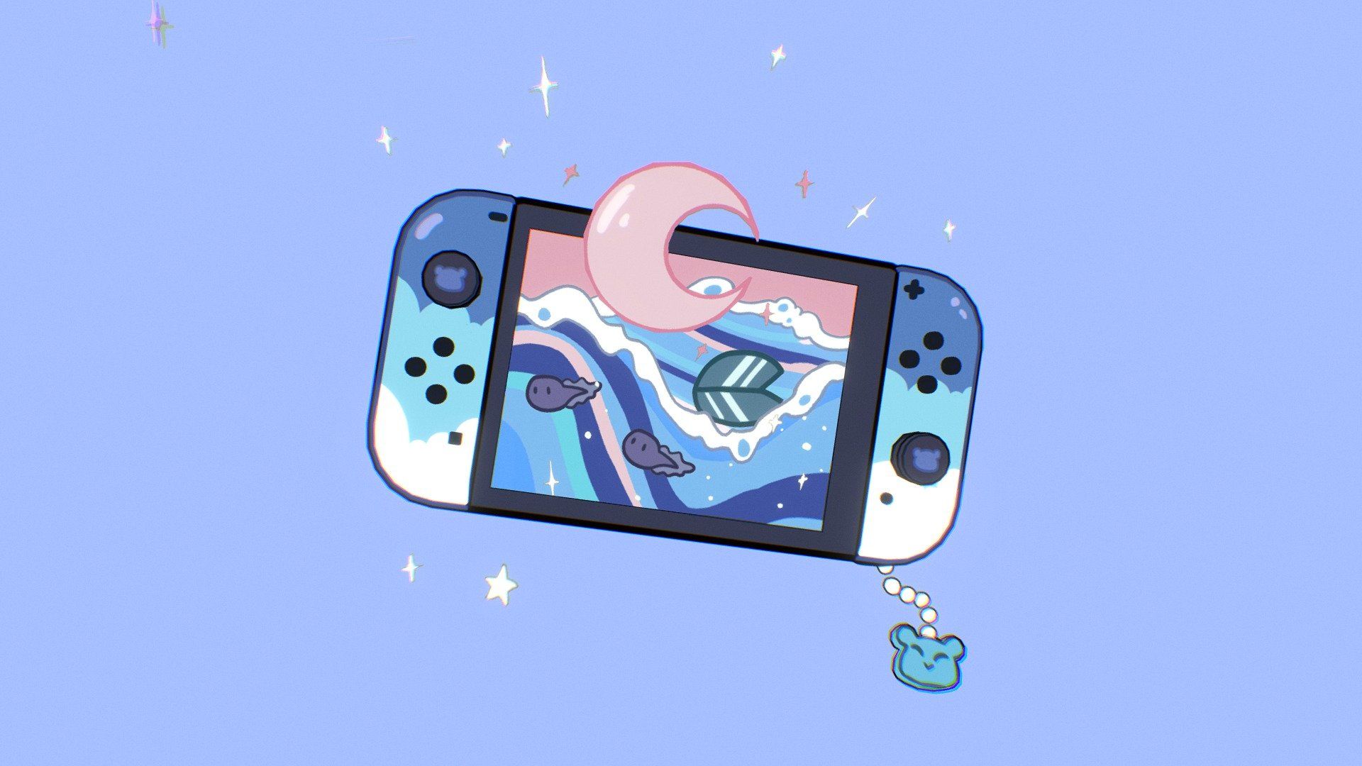 A Nintendo Switch with a screen of a character holding a leaf, with a speech bubble coming from the bottom of the screen. - Nintendo