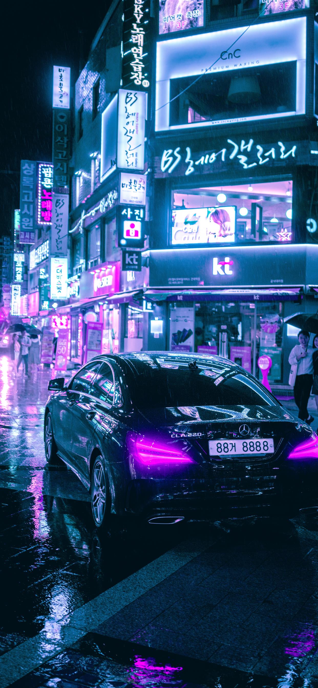 Aesthetic car parked in the city at night - Cyberpunk
