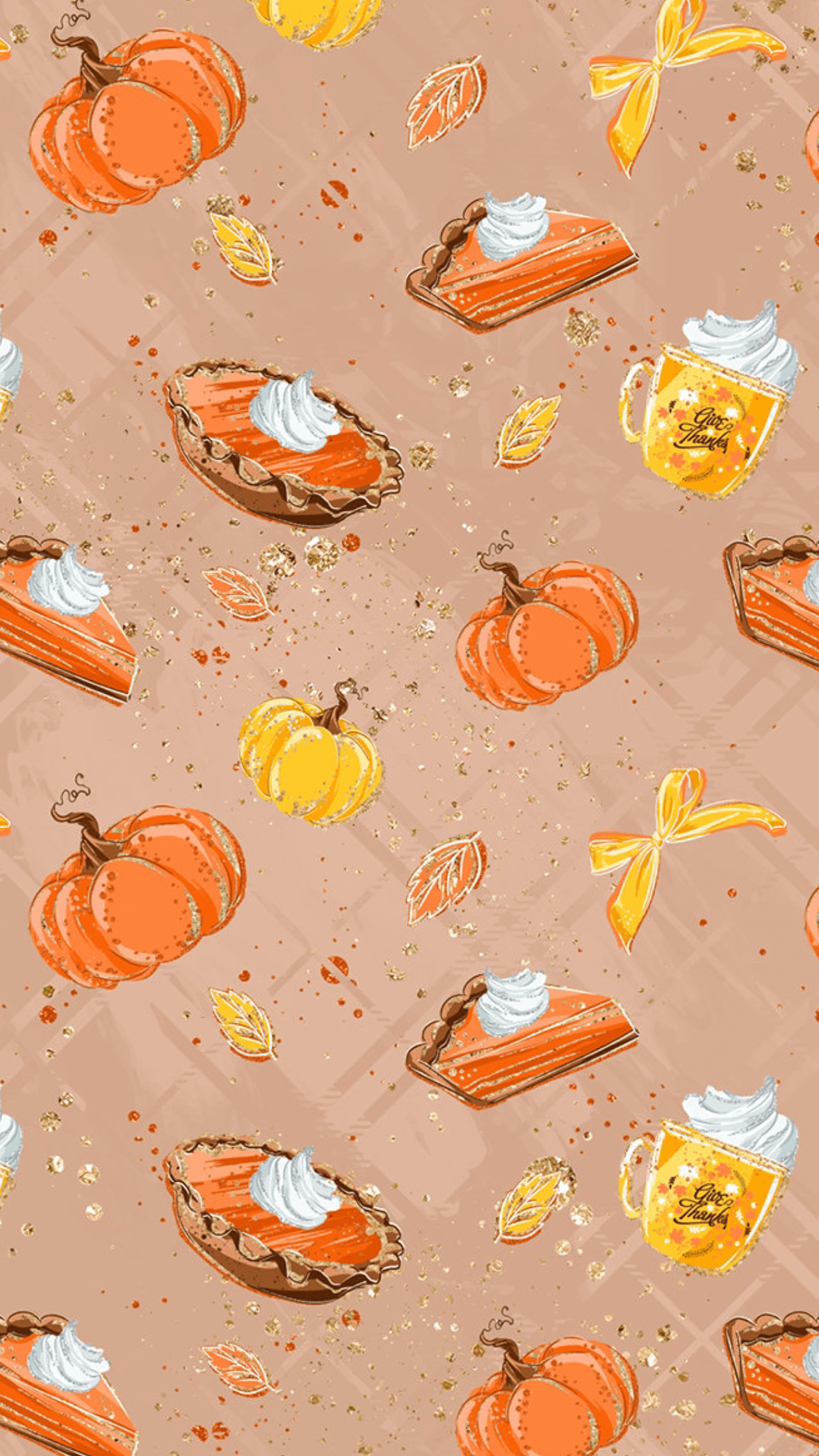 A seamless pattern of pumpkins and other food items - Fall, cute fall, Thanksgiving, candy