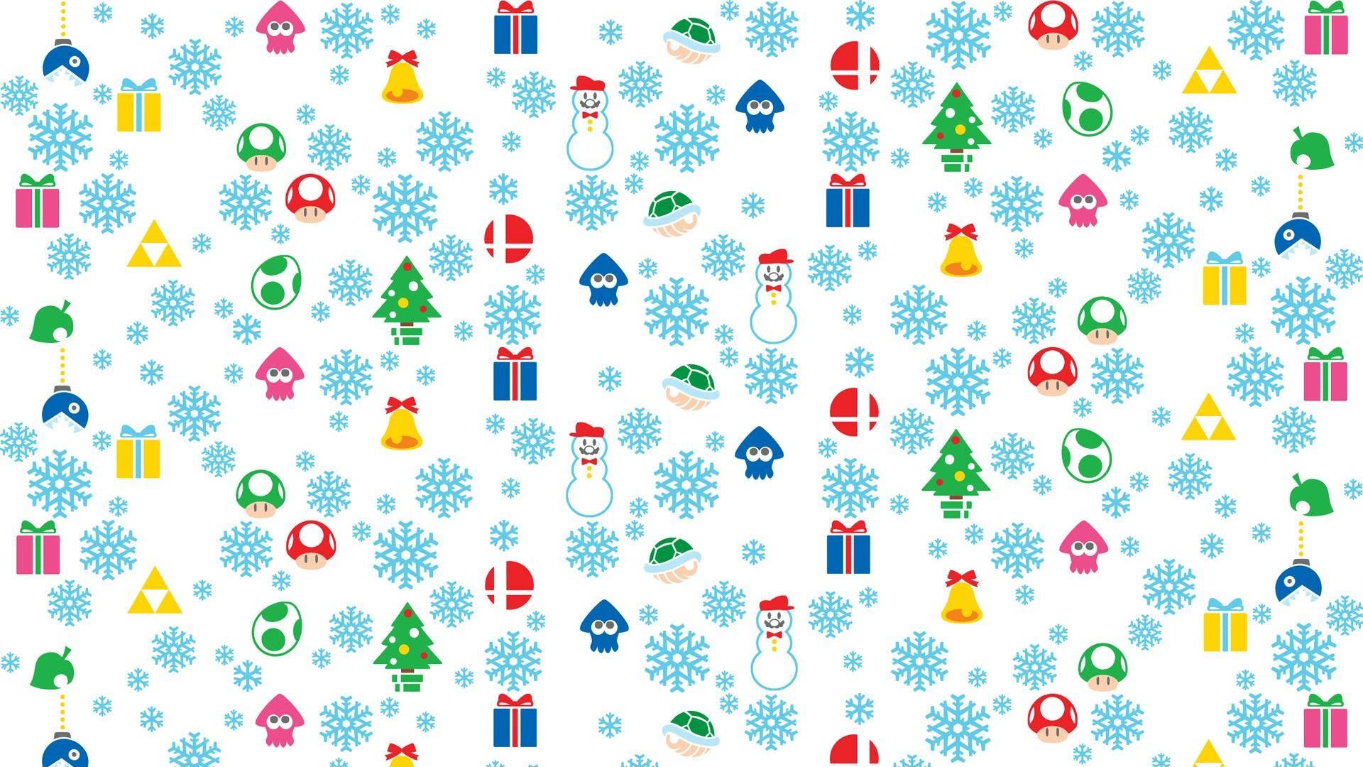 Christmas pattern with snowflakes and gift boxes on a white background - Nintendo