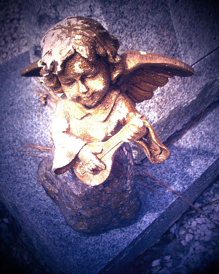 HD wallpaper: angel, headstone, grave, cupid, statue, cemetery, sculpture