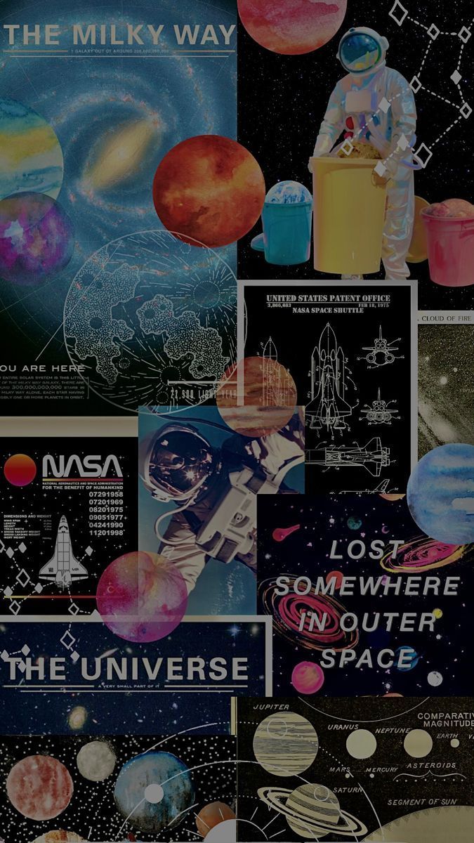 A collage of space posters - Mars, NASA, retro