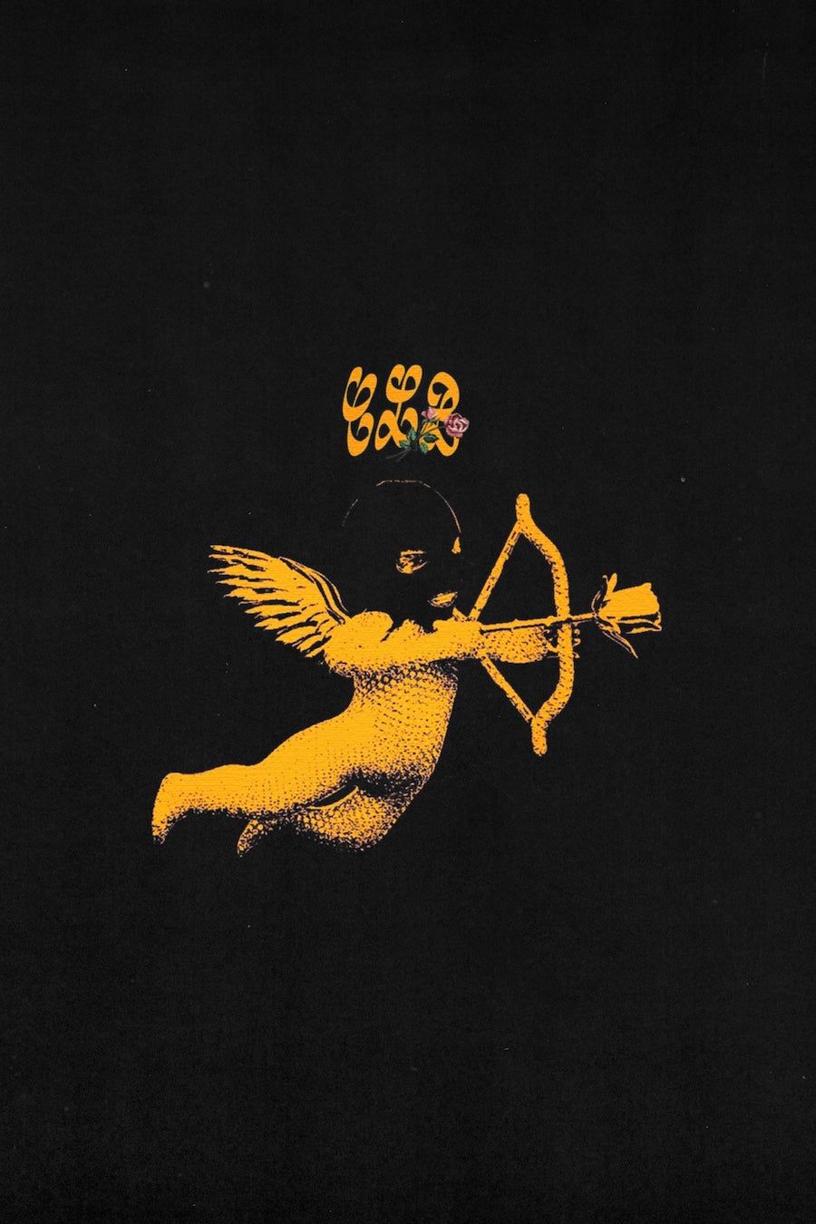 Black t-shirt with a yellow cupid on it - Cupid