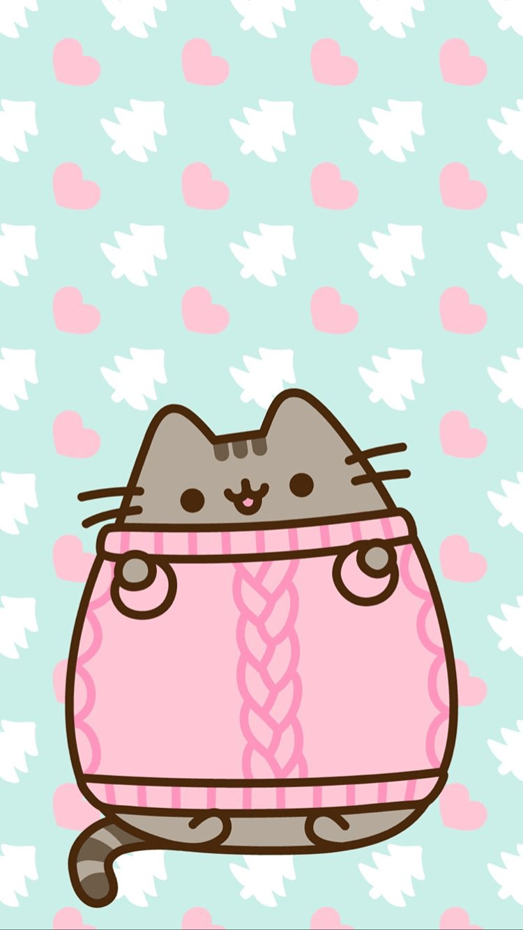 A cute cat in pink sweater with hearts - Pusheen