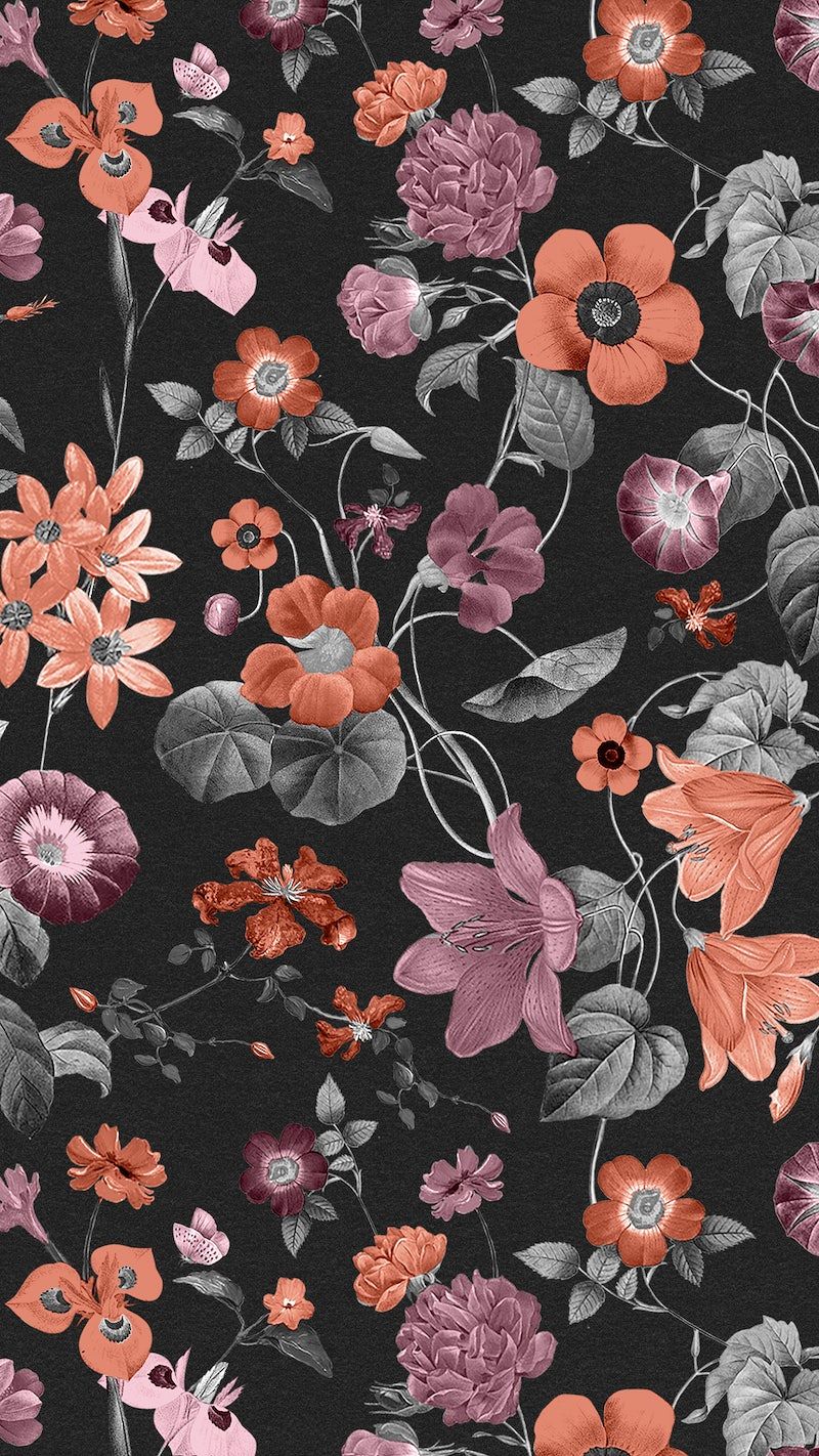Black and pink floral wallpaper for iPhone - Retro