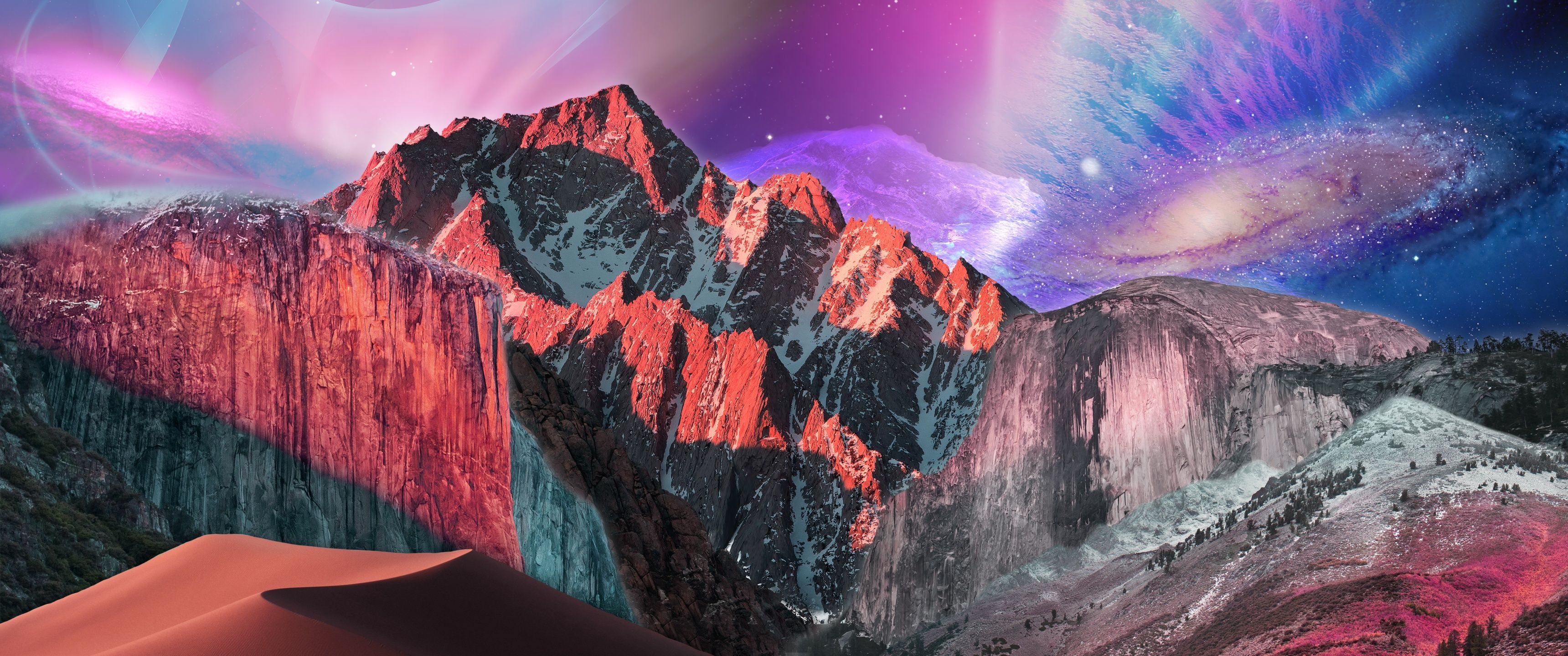 A mountain with some colorful clouds in the background - 3440x1440