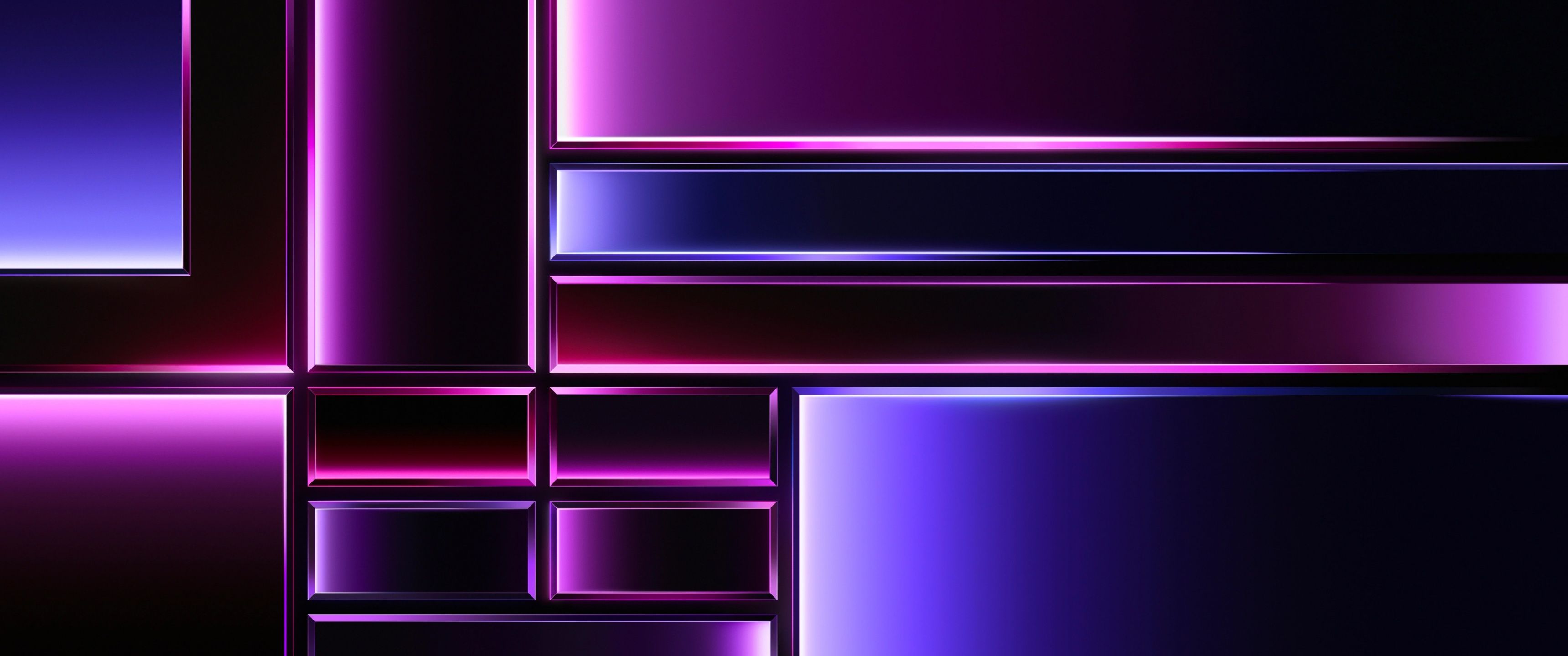 A purple and black wallpaper with squares - 3440x1440