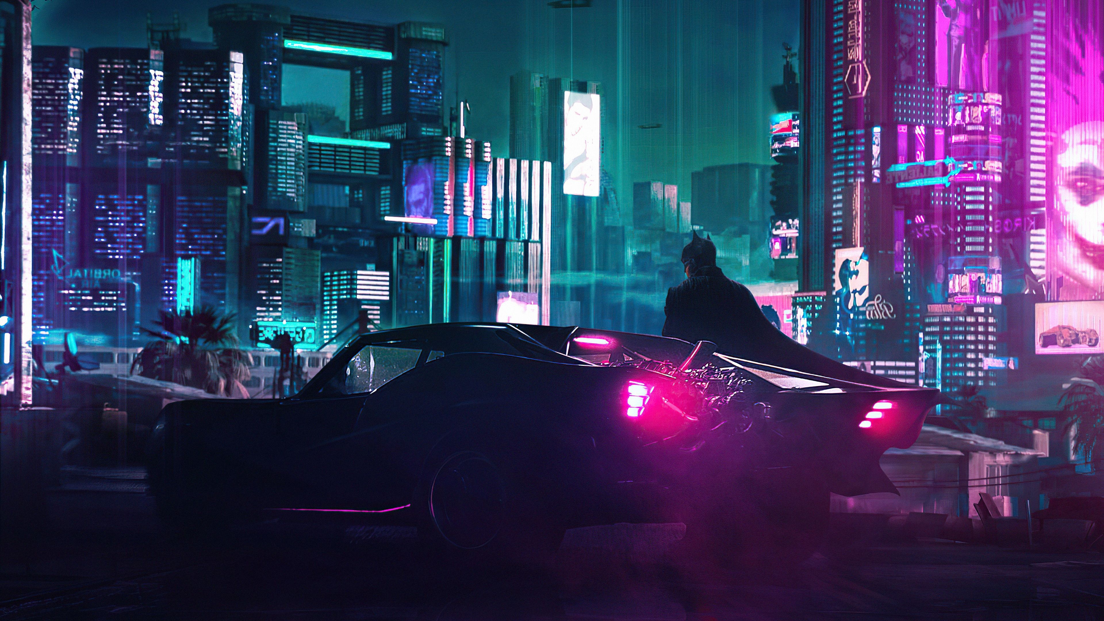 A man standing in front of an animated city - Cyberpunk