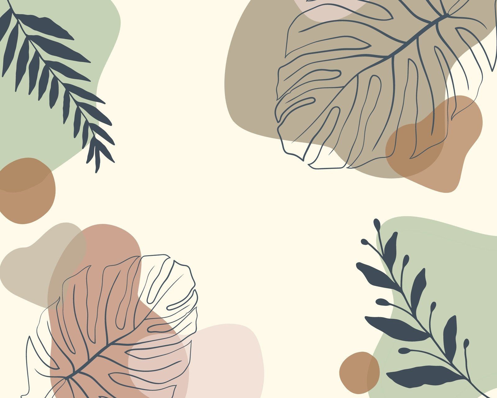 An abstract plant wallpaper with a mix of colorful shapes and plant elements - Terracotta