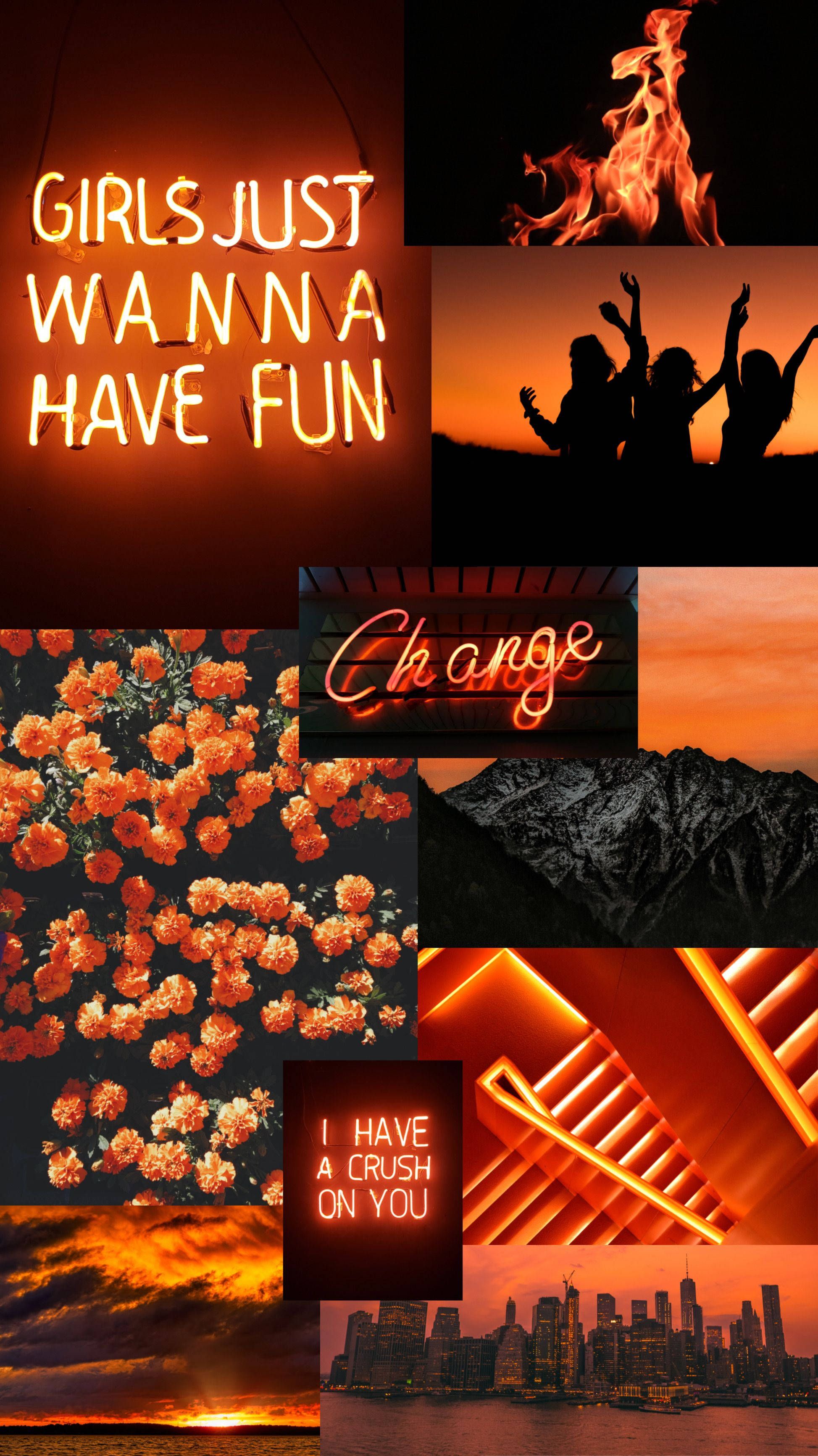 Download Neon Orange Aesthetic Collage Crush Fun Wallpaper