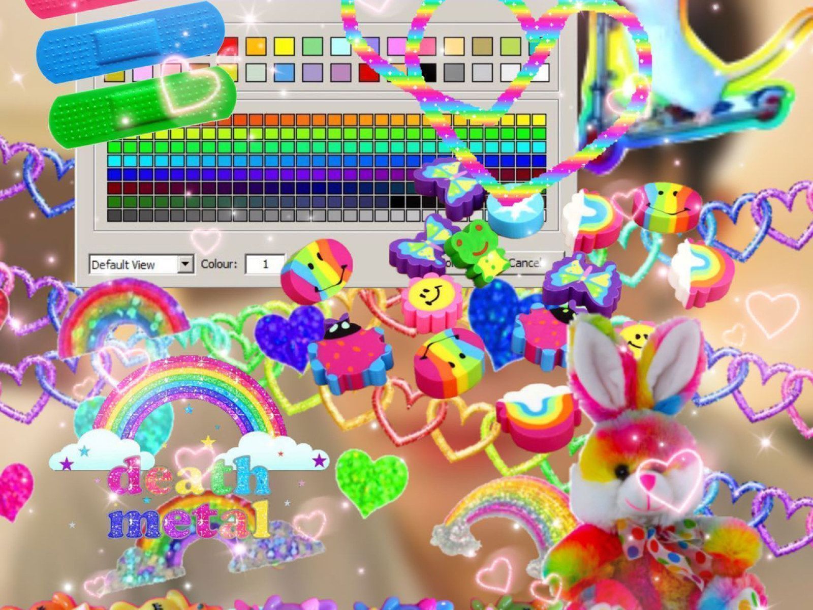 A rainbow background with a rainbow desktop icon - Kidcore, glitchcore