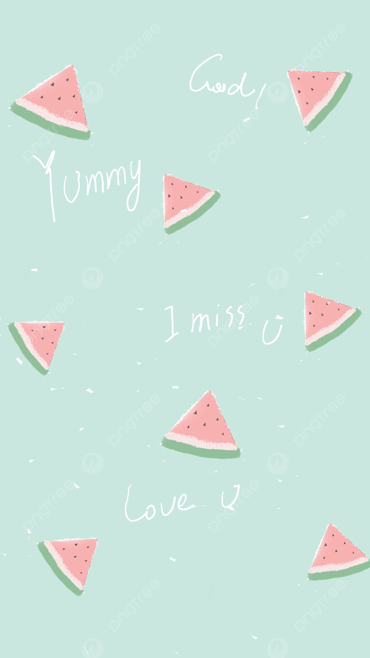 An image of a light blue background with a pattern of watermelon slices in the middle. - Watermelon