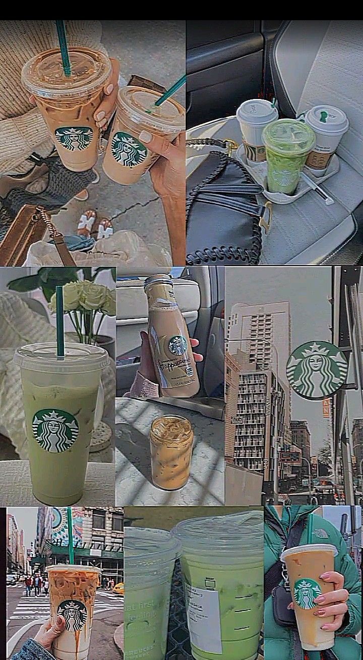 A collage of pictures of Starbucks drinks - Starbucks