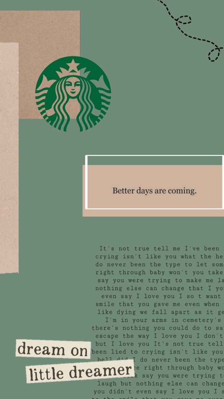 A collage of a green Starbucks logo, a brown and beige square, and a dream on little dreamer - Starbucks