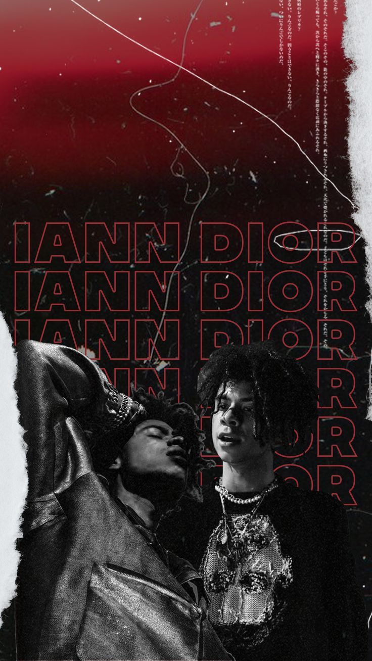 A black and white image of two people with the words IANN Dior written in red. - Dior