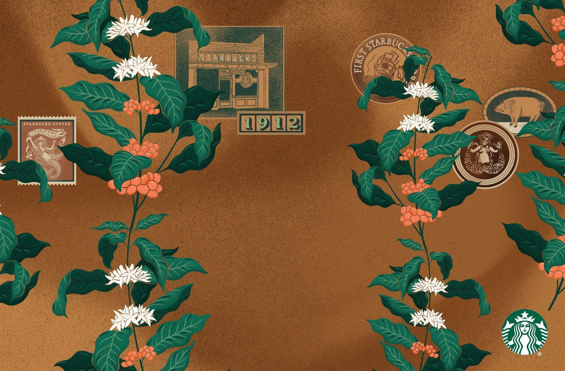 An illustrated image of a coffee plant with the Starbucks logo at the bottom right corner. - Starbucks