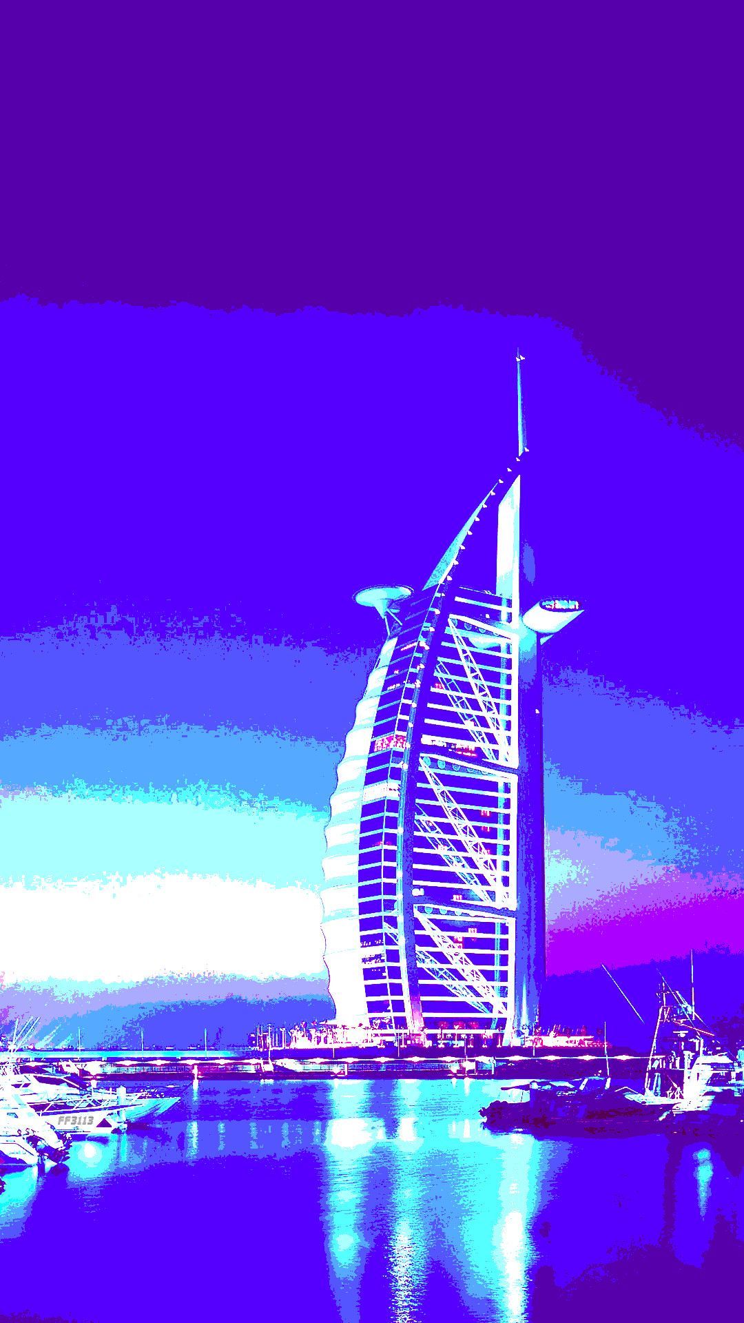 A purple and blue image of the Burj Al Arab - Beautiful, Android