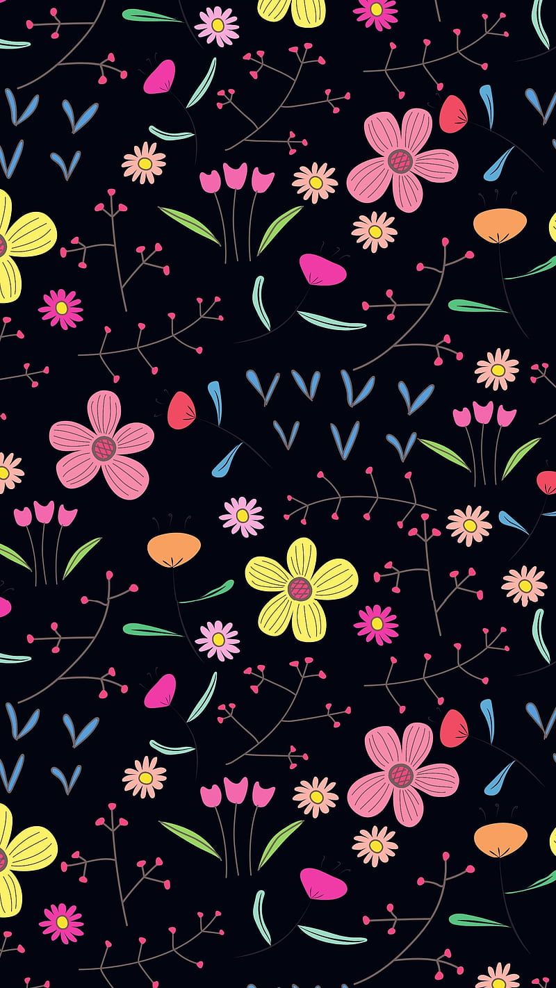 A black wallpaper with a colorful flower pattern - Design