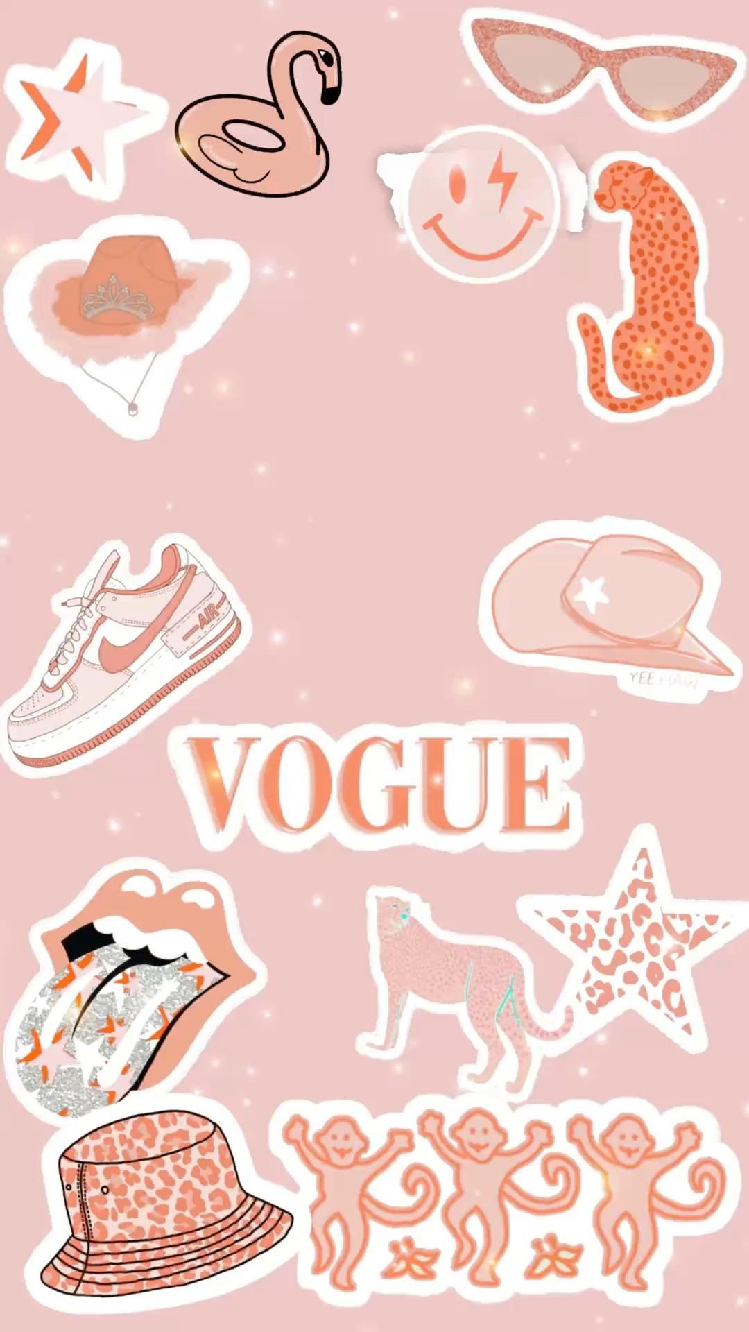 Pink aesthetic phone background, wallpaper, stickers, vogue, nike, leopard, lips, sunglasses, flamingo, cheetah, all in one - Preppy, cowgirl, Vogue