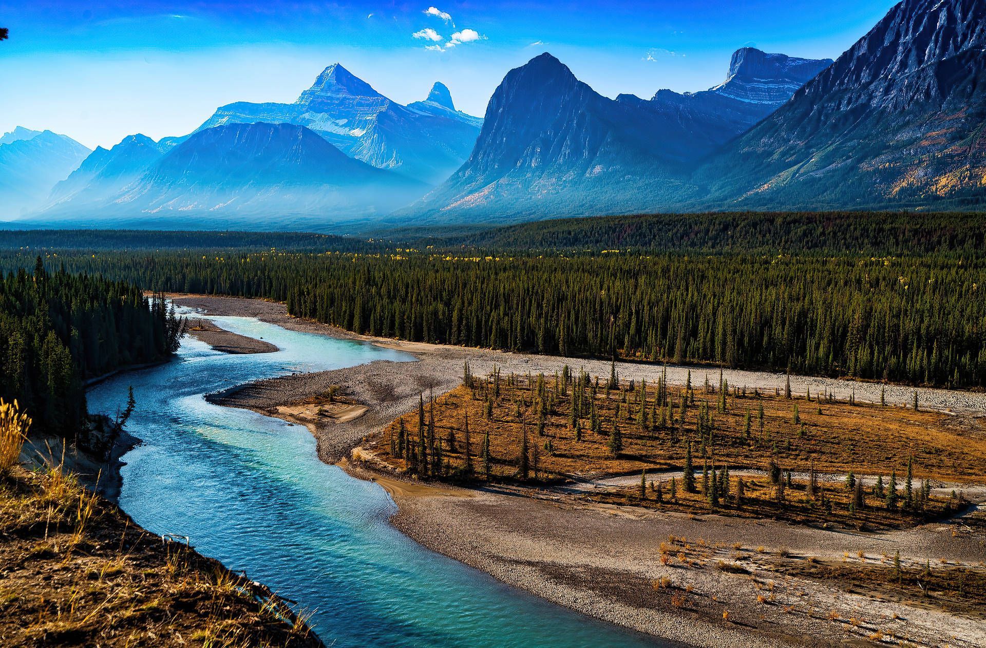 Download Athabasca River Aesthetic Landscape Wallpaper
