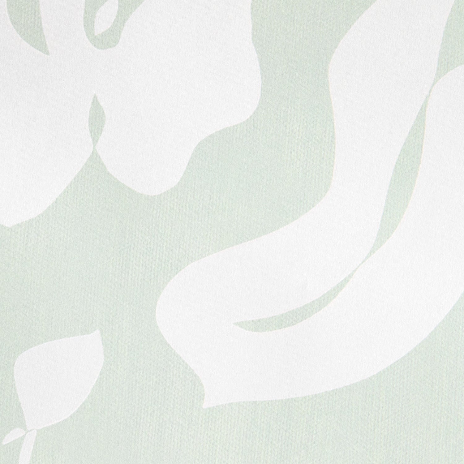 Close up of the abstract floral wallpaper in pale green. - Mint green