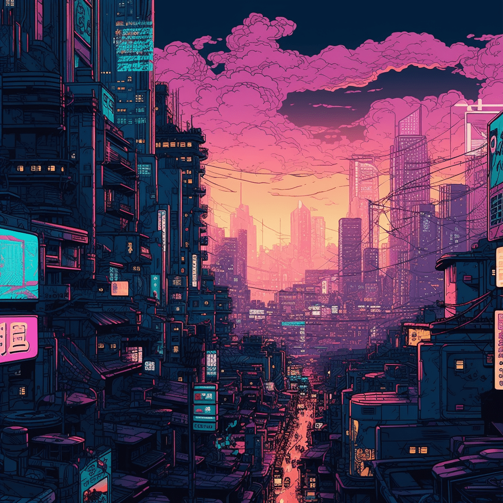 Neon Cityscape Poster Print