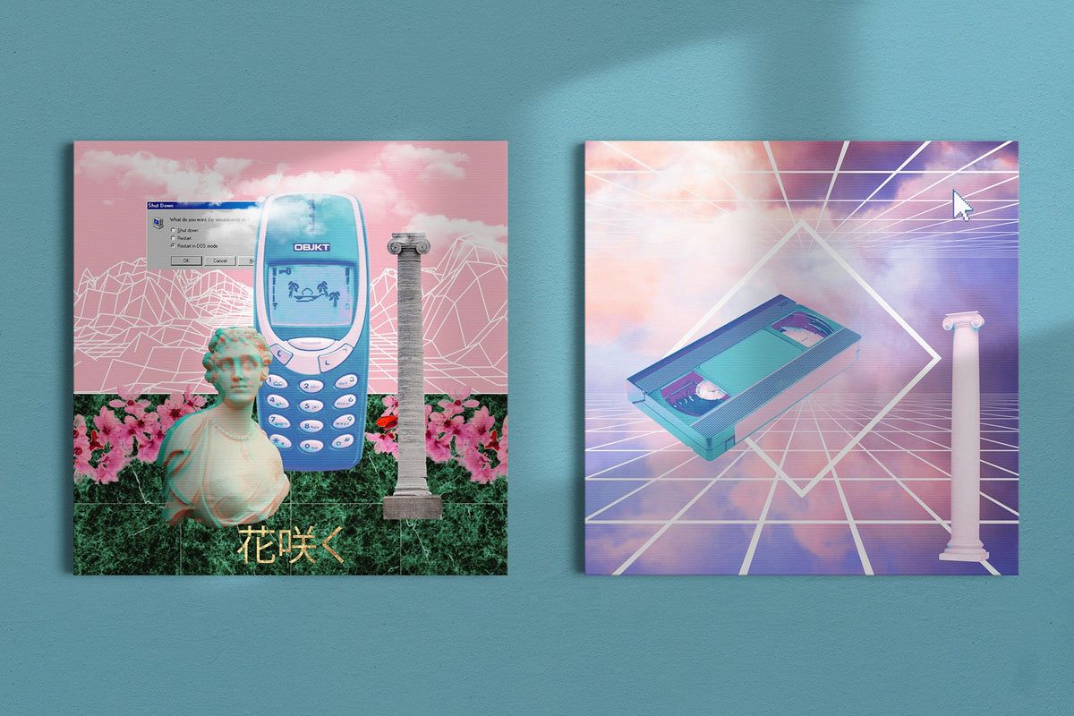A photo of a phone and a photo of a VHS tape on a blue background - Webcore