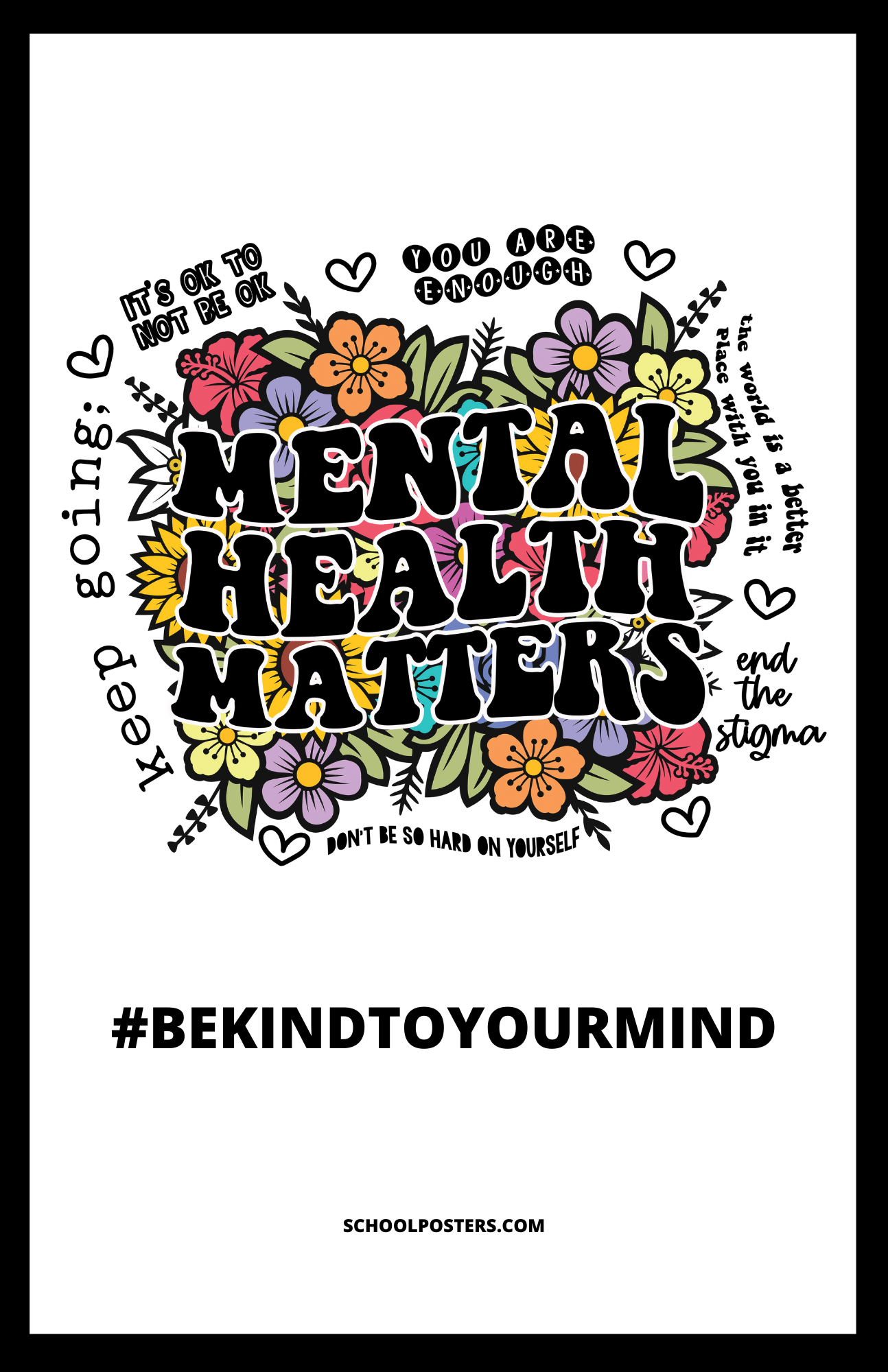 Mental health matters poster with flowers and the words 