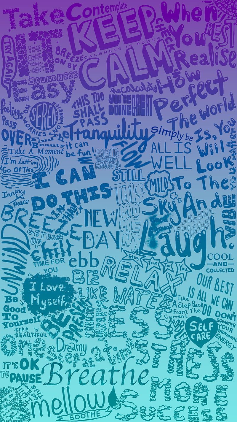 Calming Quotes, blue, doodle, gradient, mental health, motivational, purple, HD phone wallpaper