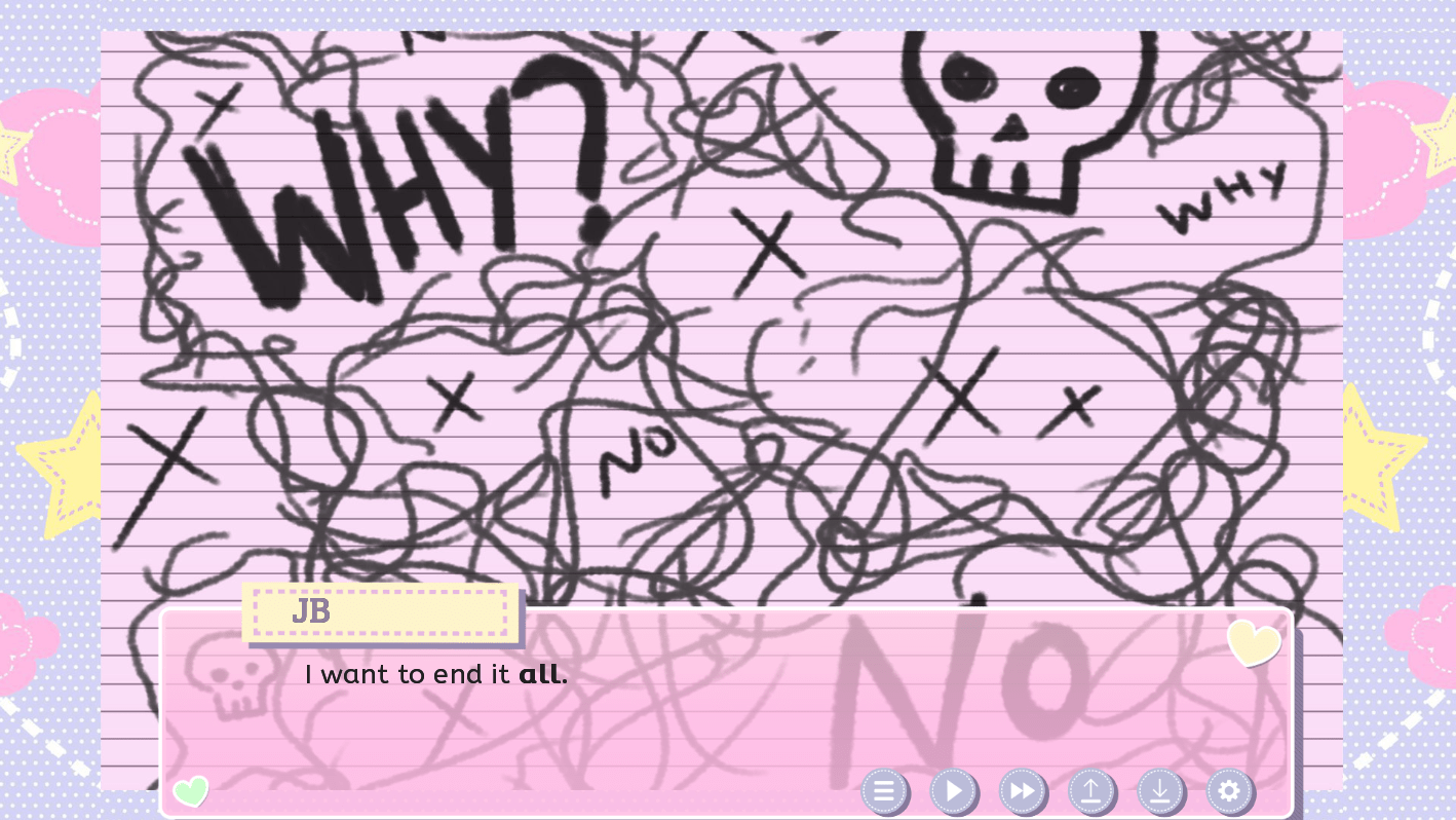 A pink notepad with scribbles all over it, with the text 
